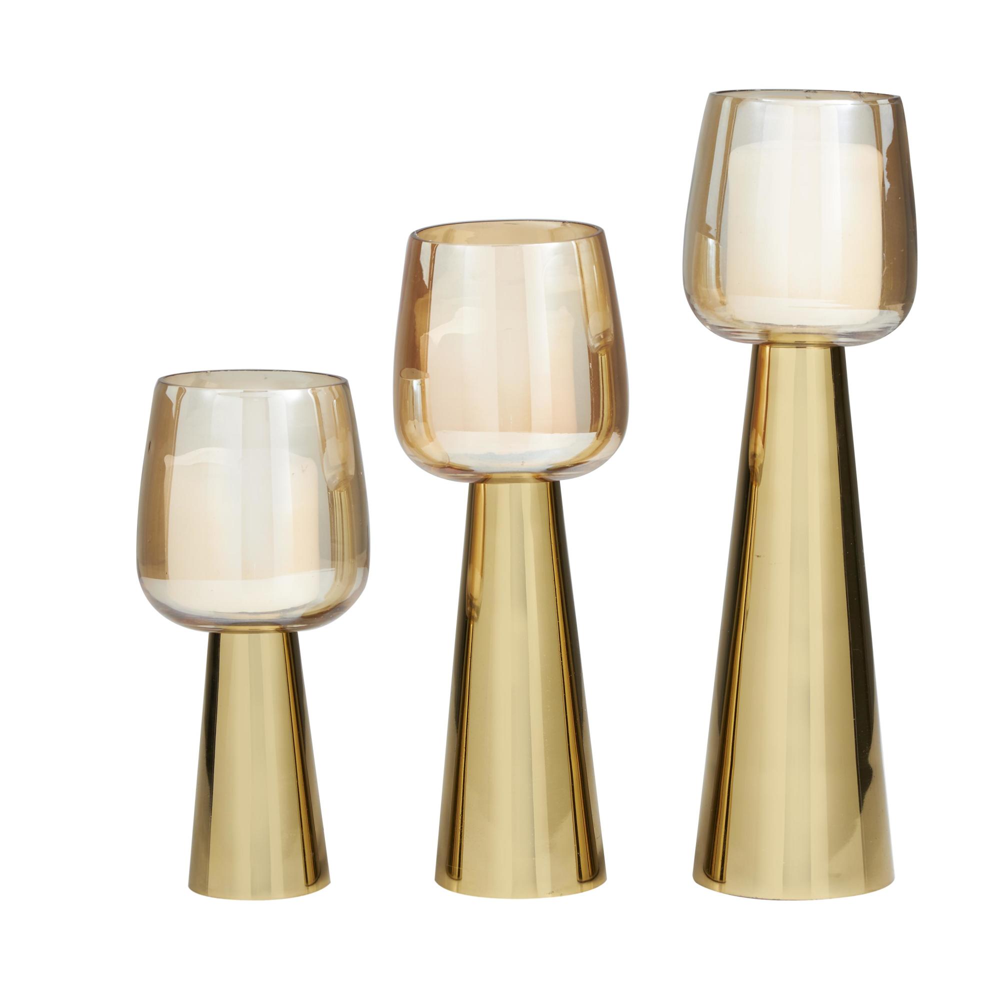 Set of 3 Stainless Steel Metal Decorative Candle Holder with Gold Cup Candle Holders