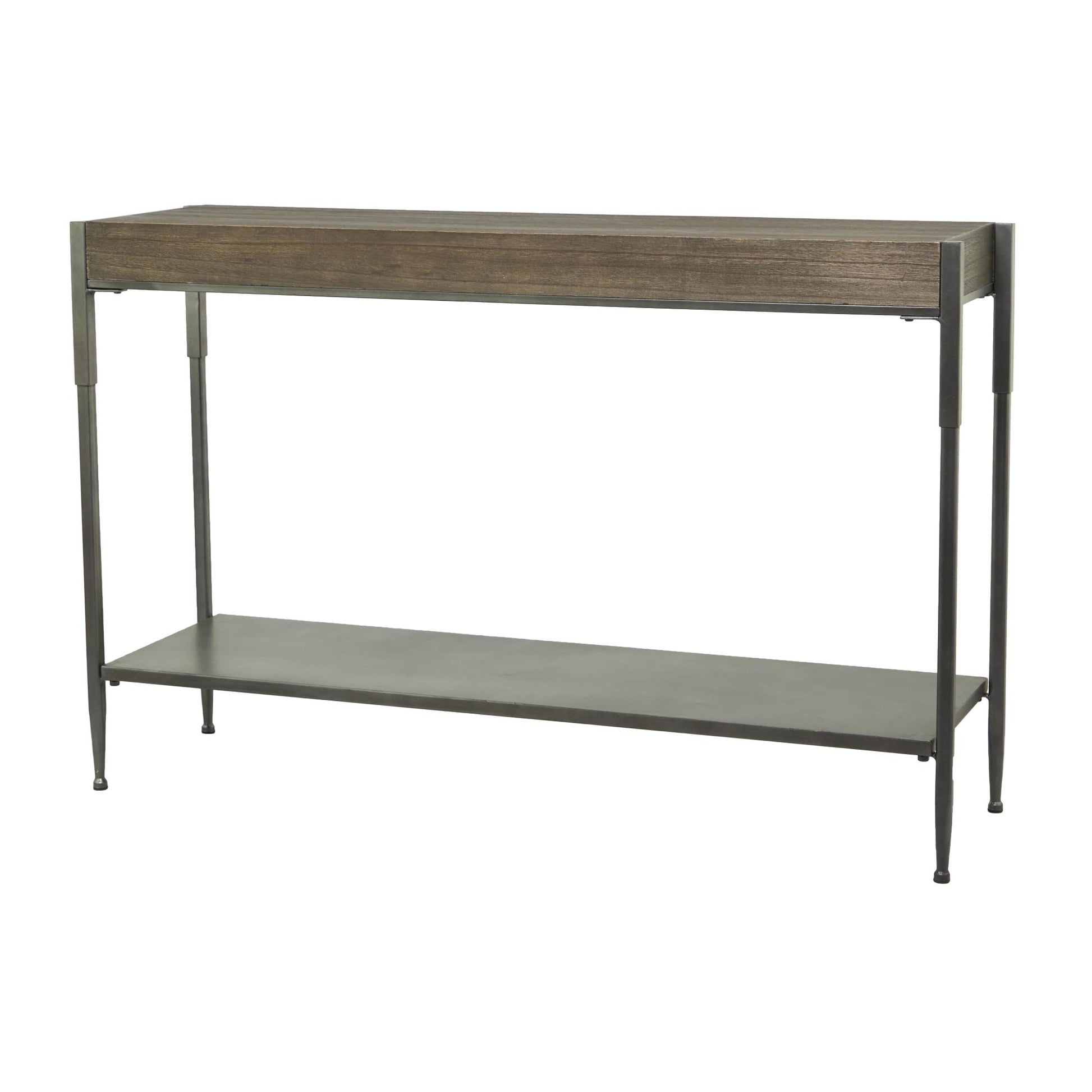 Gray Metal Shelf Living Room Console Table with Brown Wooden Top
