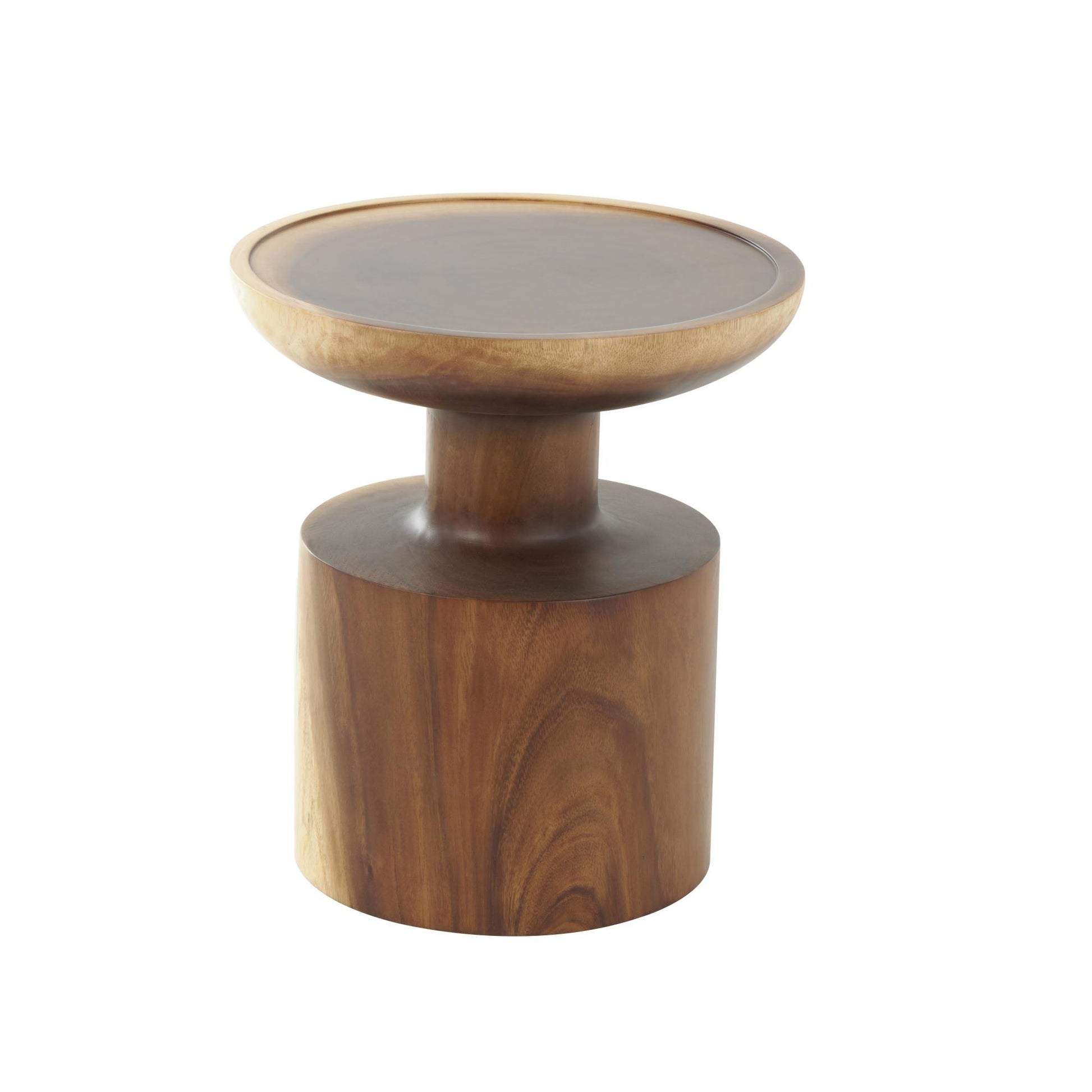 Brown Wood Handmade End Accent Table with Block Base