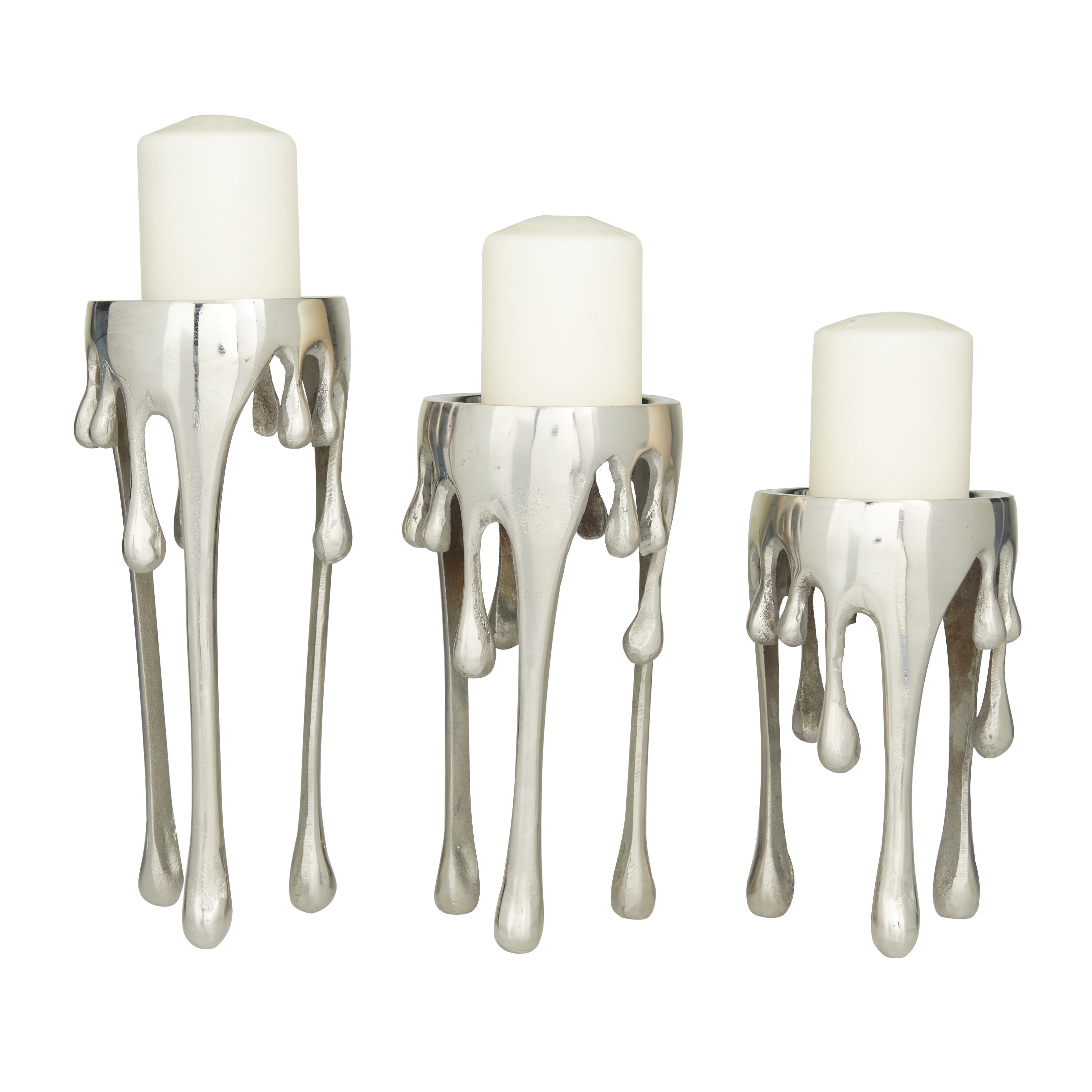 CosmoLiving by Cosmopolitan Set of 3 Abstract Aluminum Metal Drip Decorative Candle Holder with Melting Designed Legs