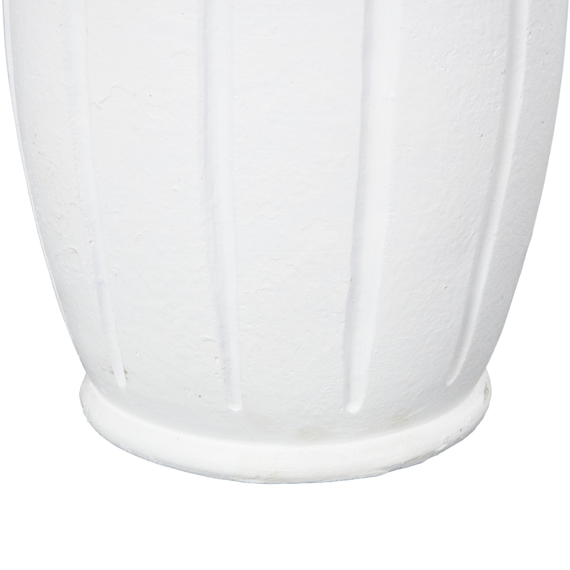 White Magnesium Oxide Decorative Vase with Light Brown Beads and Carved Grooves
