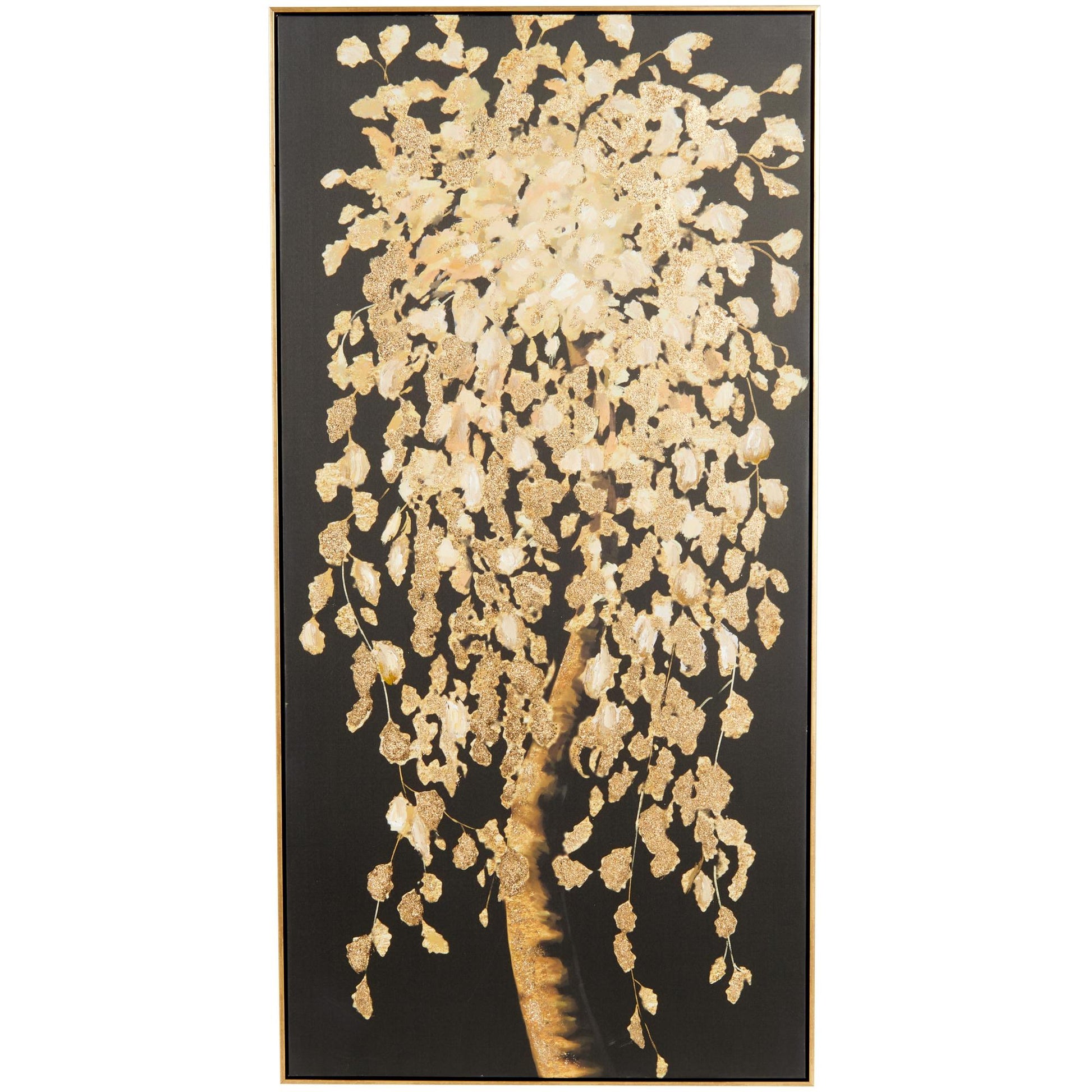 Tree Black Canvas Living Room Framed Wall Art with Gold Foil Accents