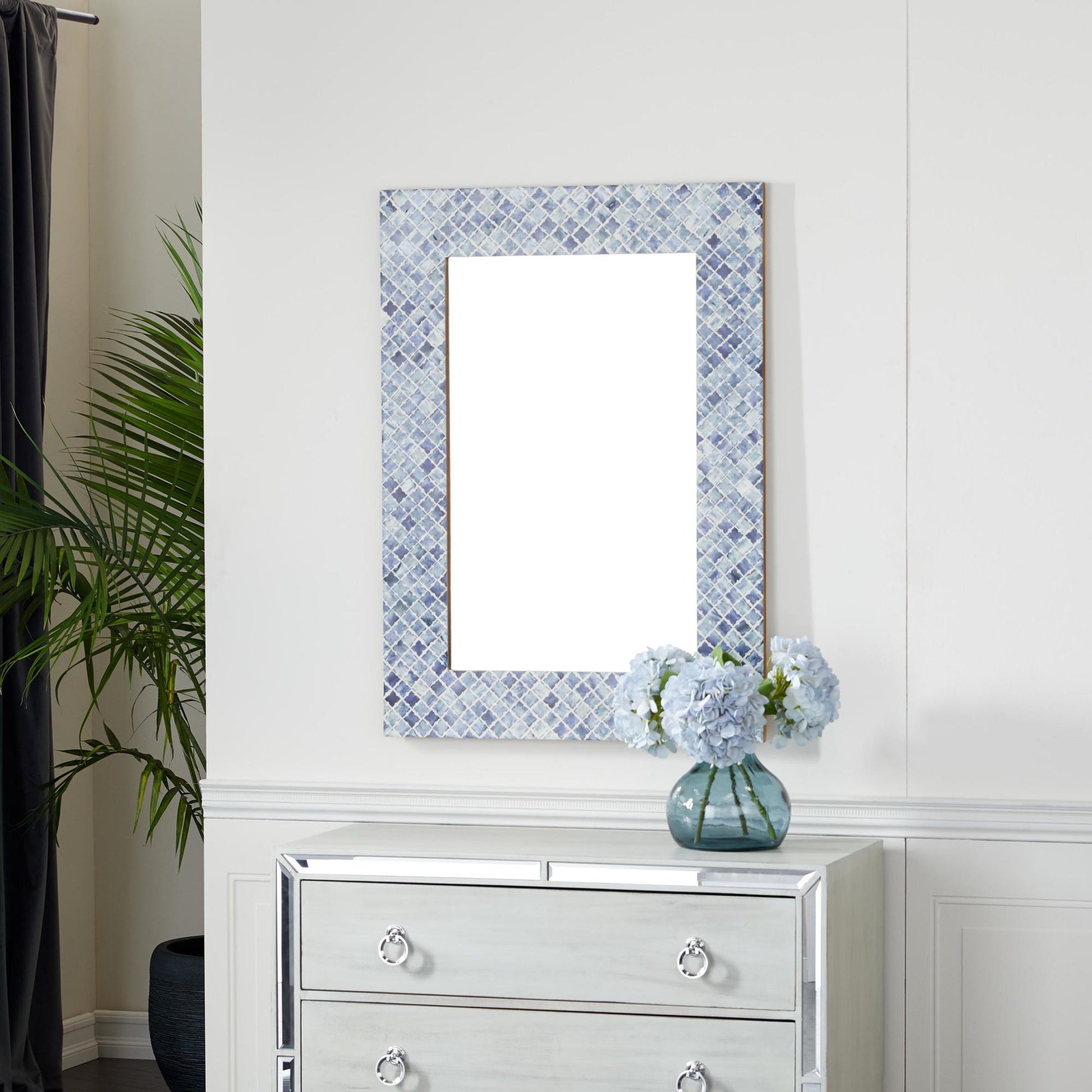 Blue Bone Quatrefoil Bone Inlay Room Wall Mirror