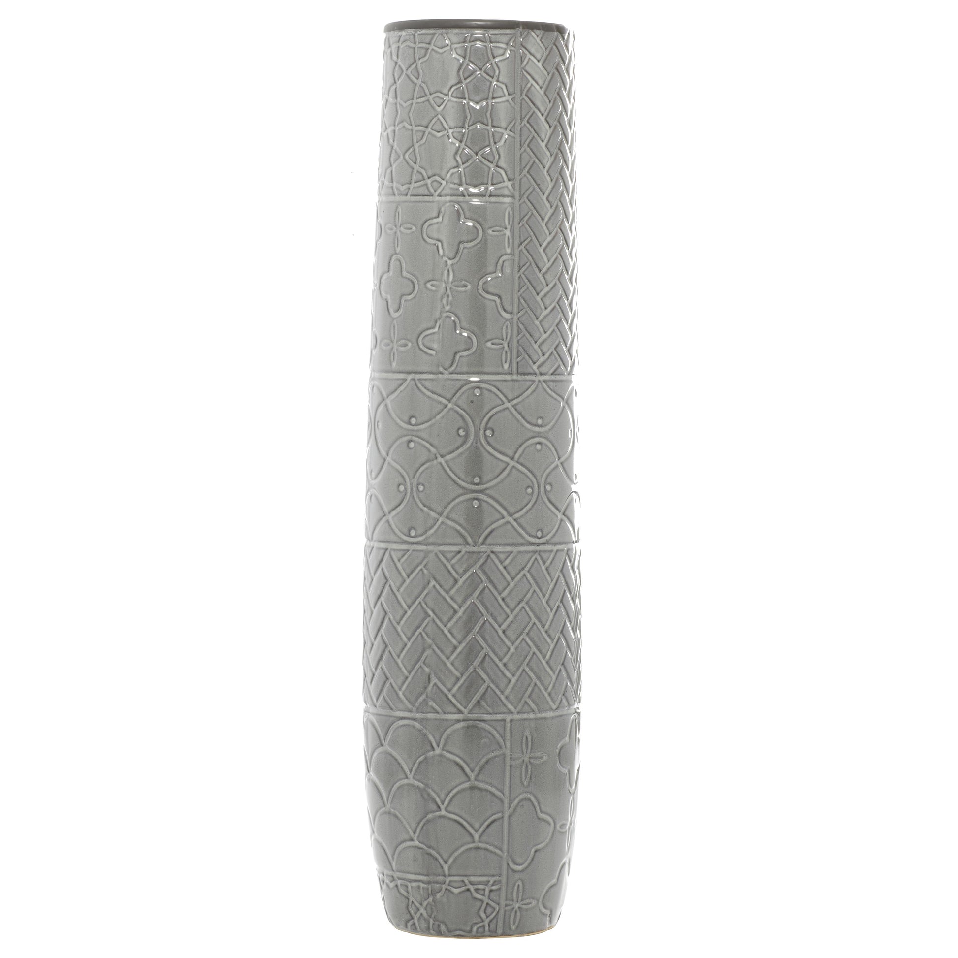 Gray Ceramic Slim Engraved Patterned Decorative Vase with Varying Patterns