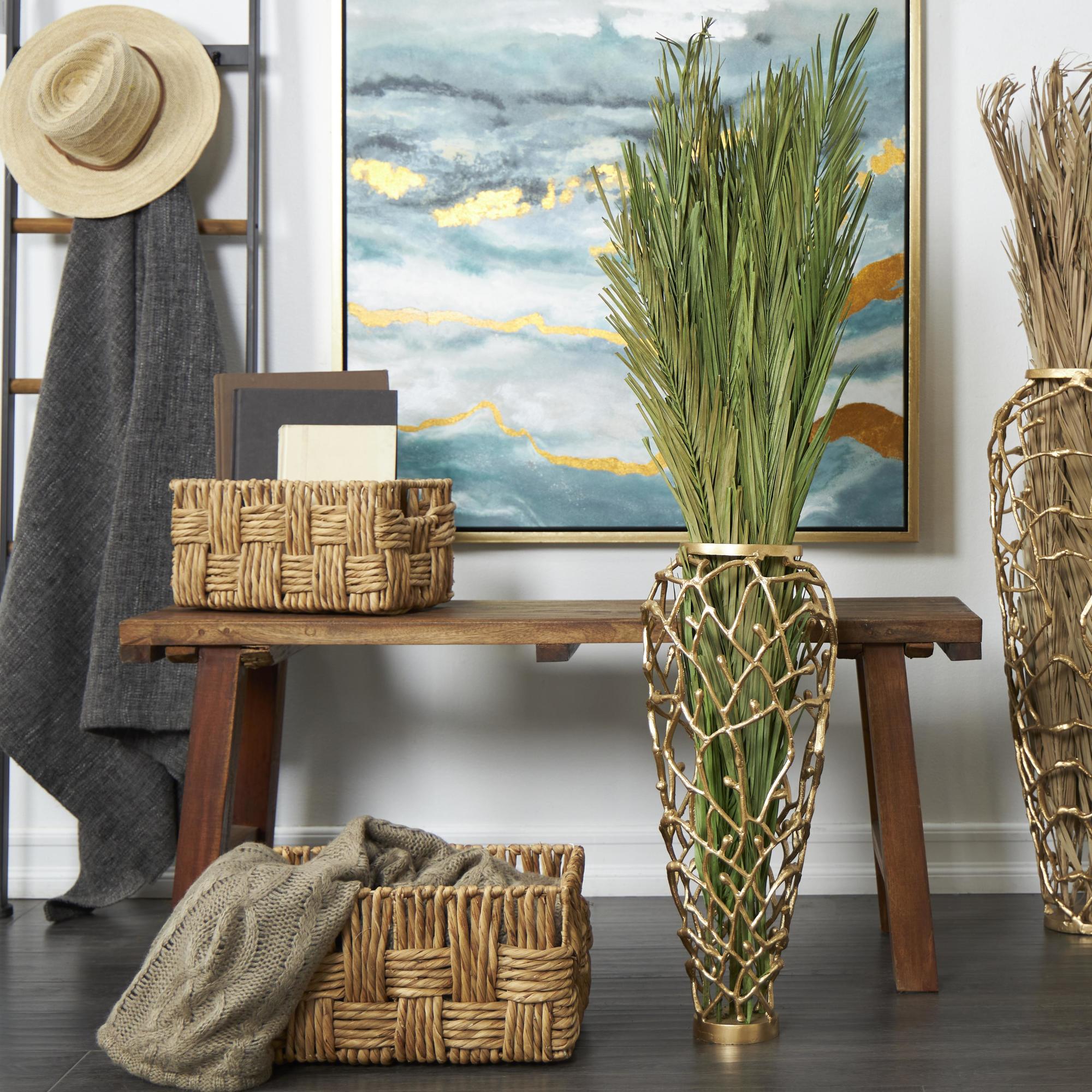 Palm Leaf Dried Plant Tall Home Decor Natural Foliage with Grass and Feather Inspired Stems