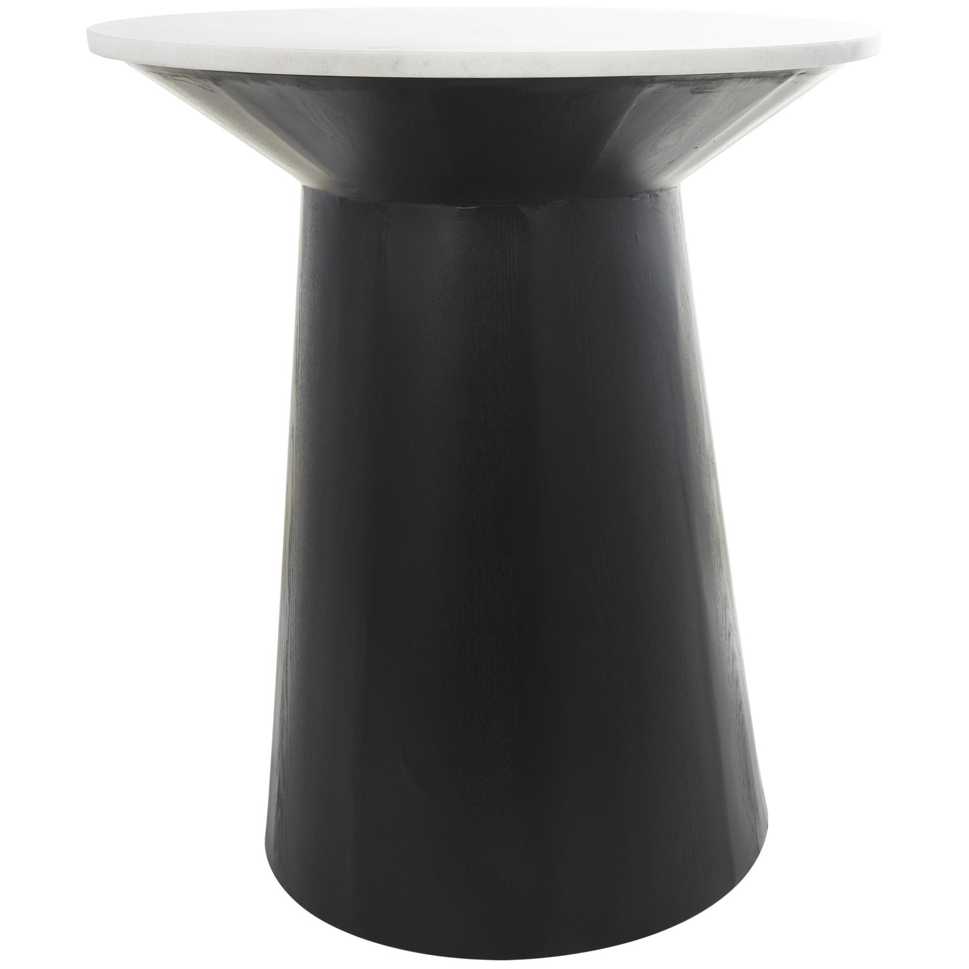 Geometric White Marble Side End Accent Table with Black Wooden Base