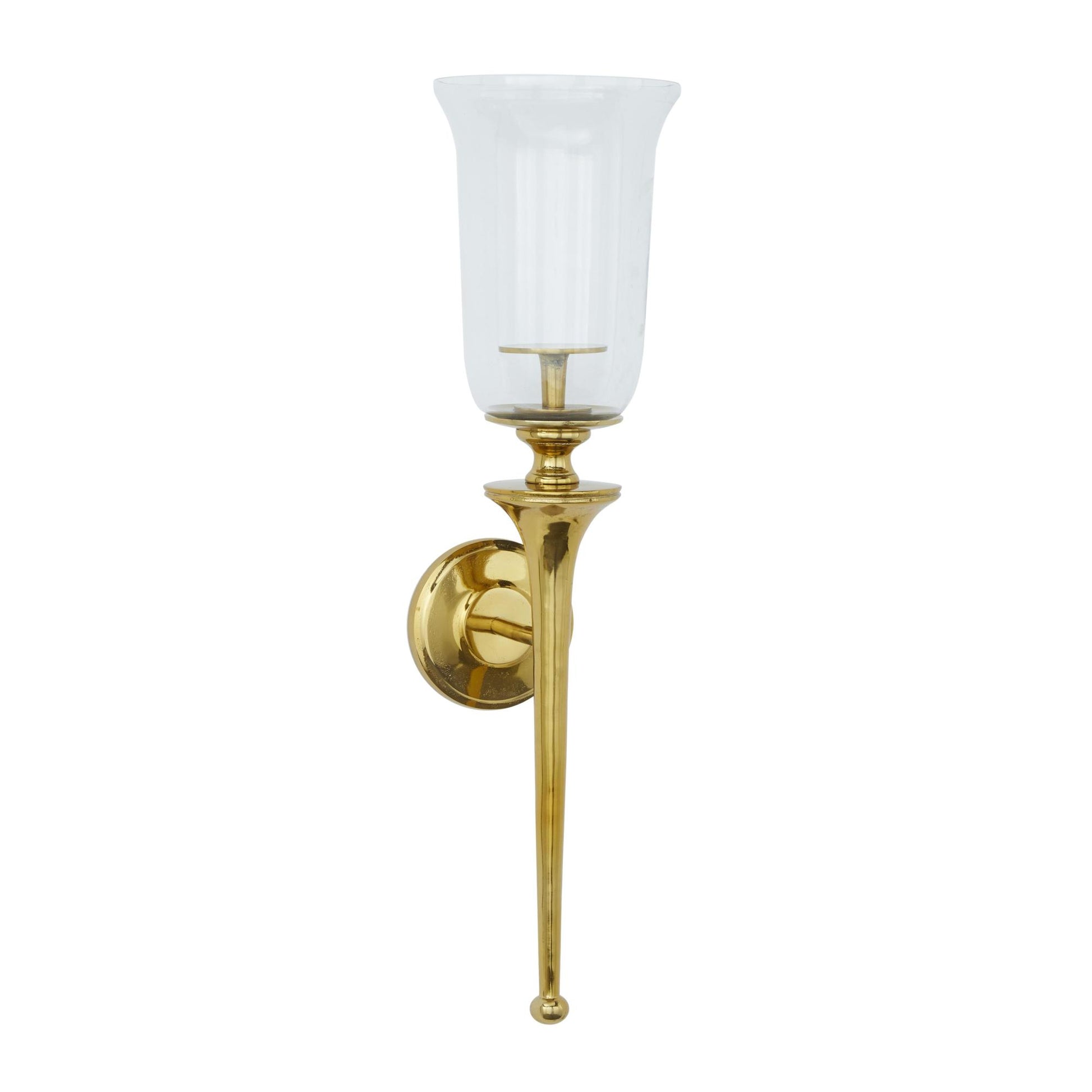 Gold Aluminum Metal Single Candle Indoor Outdoor Wall Sconce with Glass Holder