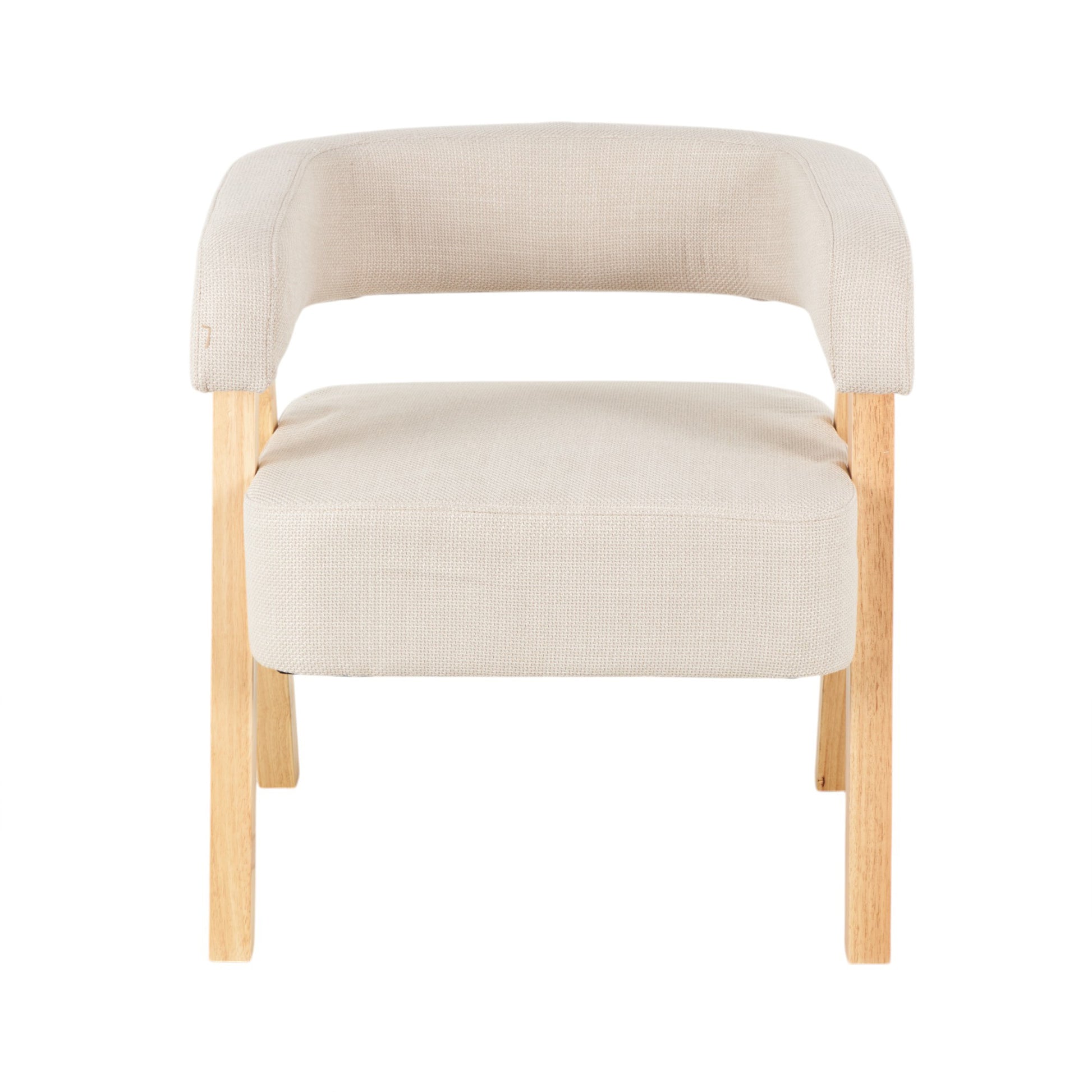 Beige Polyester Arched Boucle Living Room Accent Chair with Brown Angled Wooden Legs