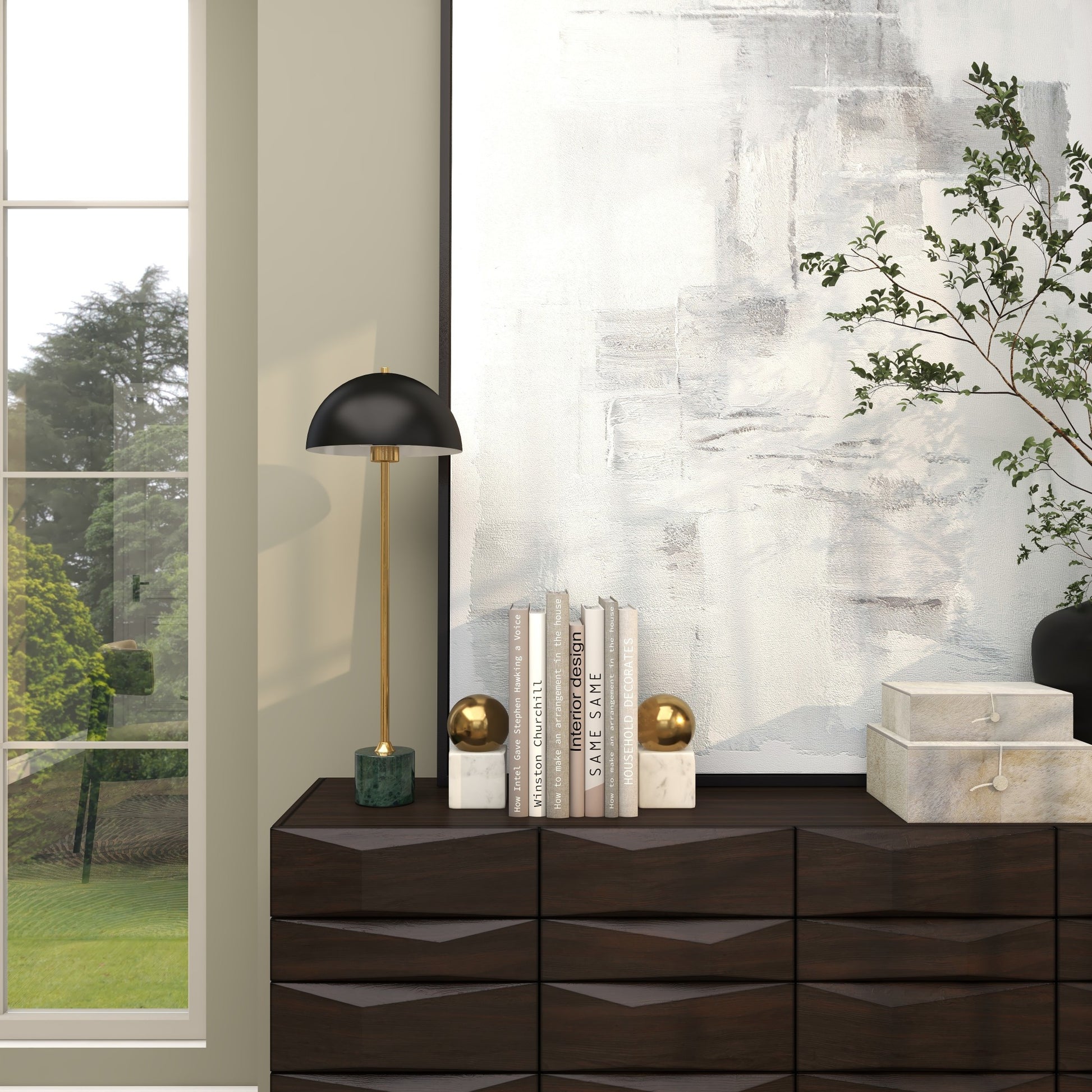 Metal Umbrella Style Room Desk Lamp with Black Marble Base