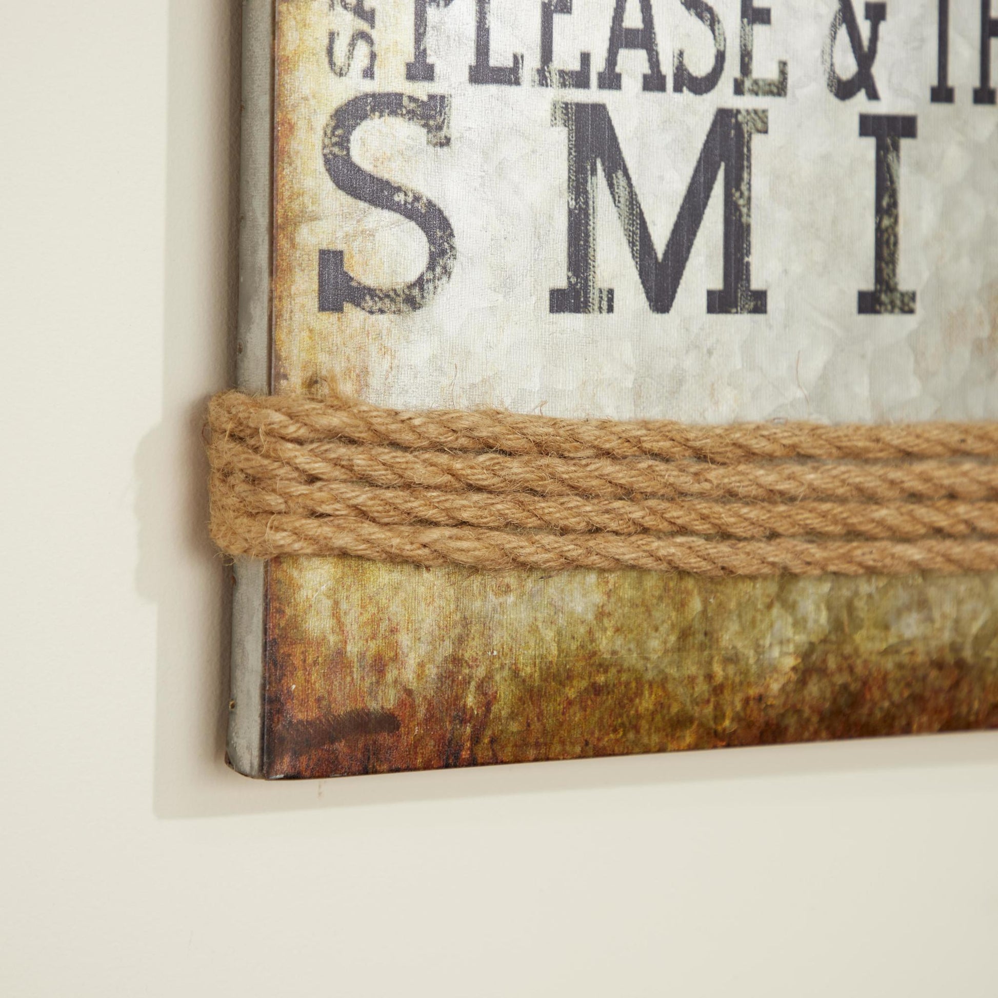 Sign Gray Metal Motivational Home Wall Decor with Rope Accent