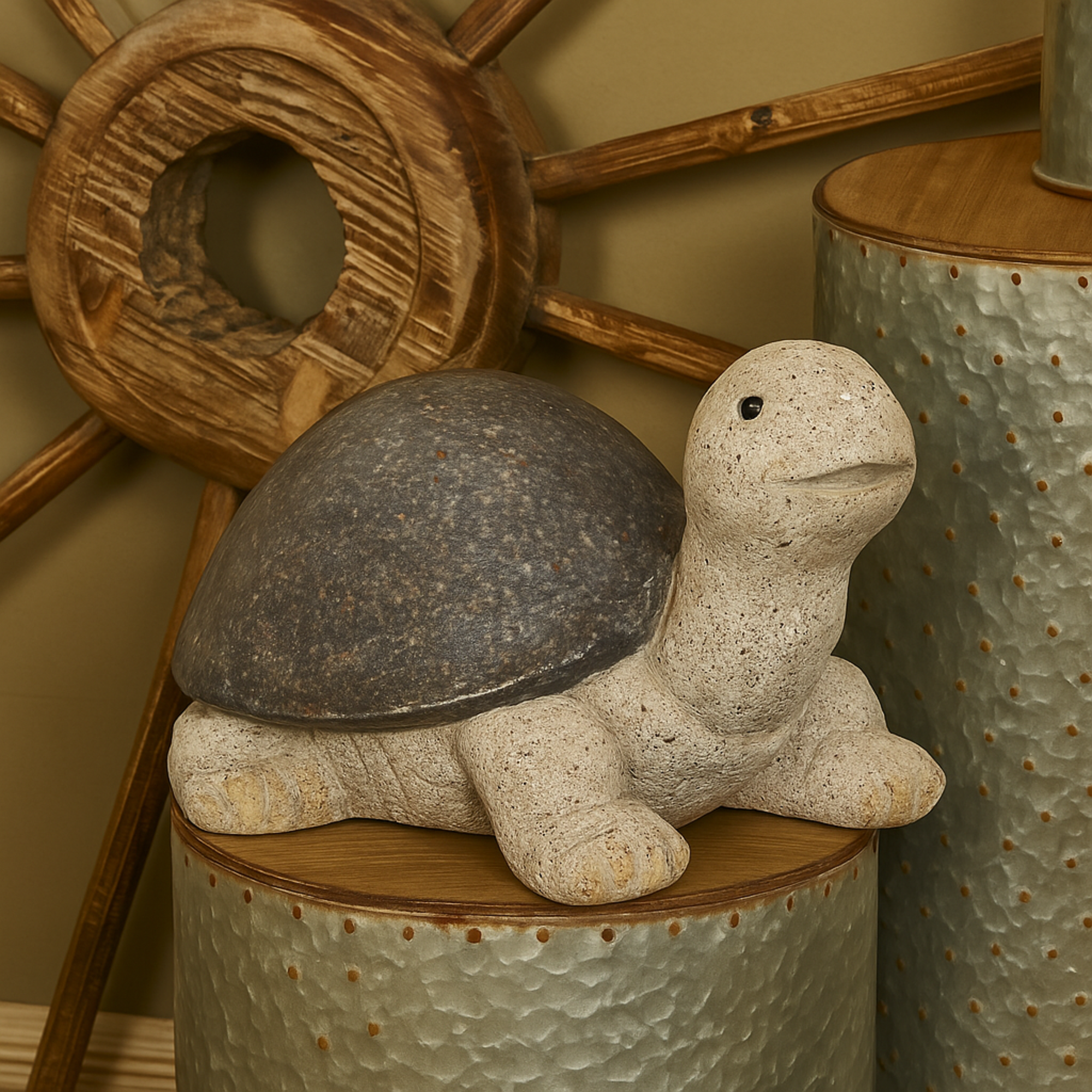 Turtle White Polystone Indoor Outdoor Decorative Garden Sculpture