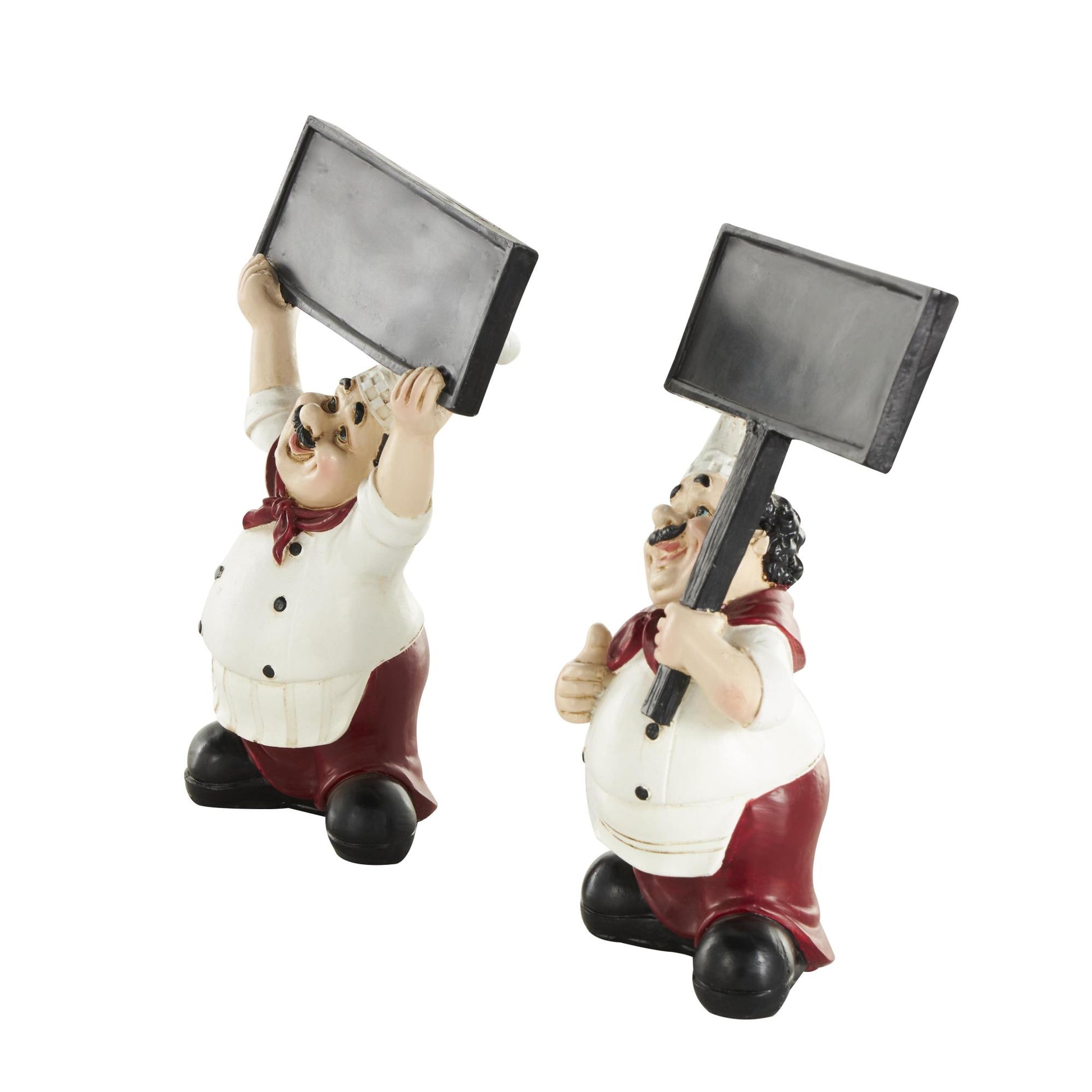 Set of 2 Chef White Polystone Kitchen Decorative Figurine Decorative Sculpture with Chalkboard Signs