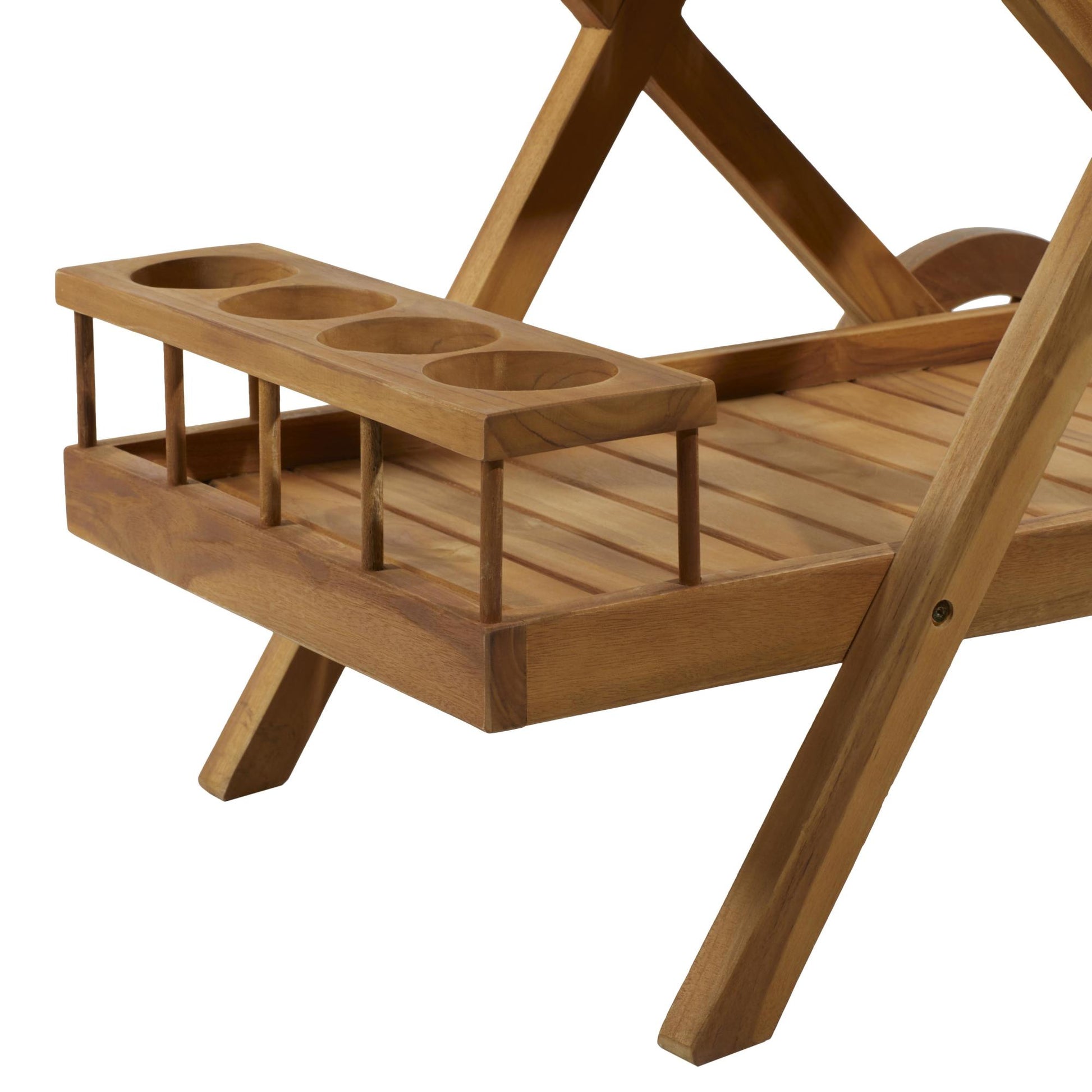 Brown Teak Wood Indoor Outdoor Rolling 2 Shelves Home Bar Cart with Wheels and Handle