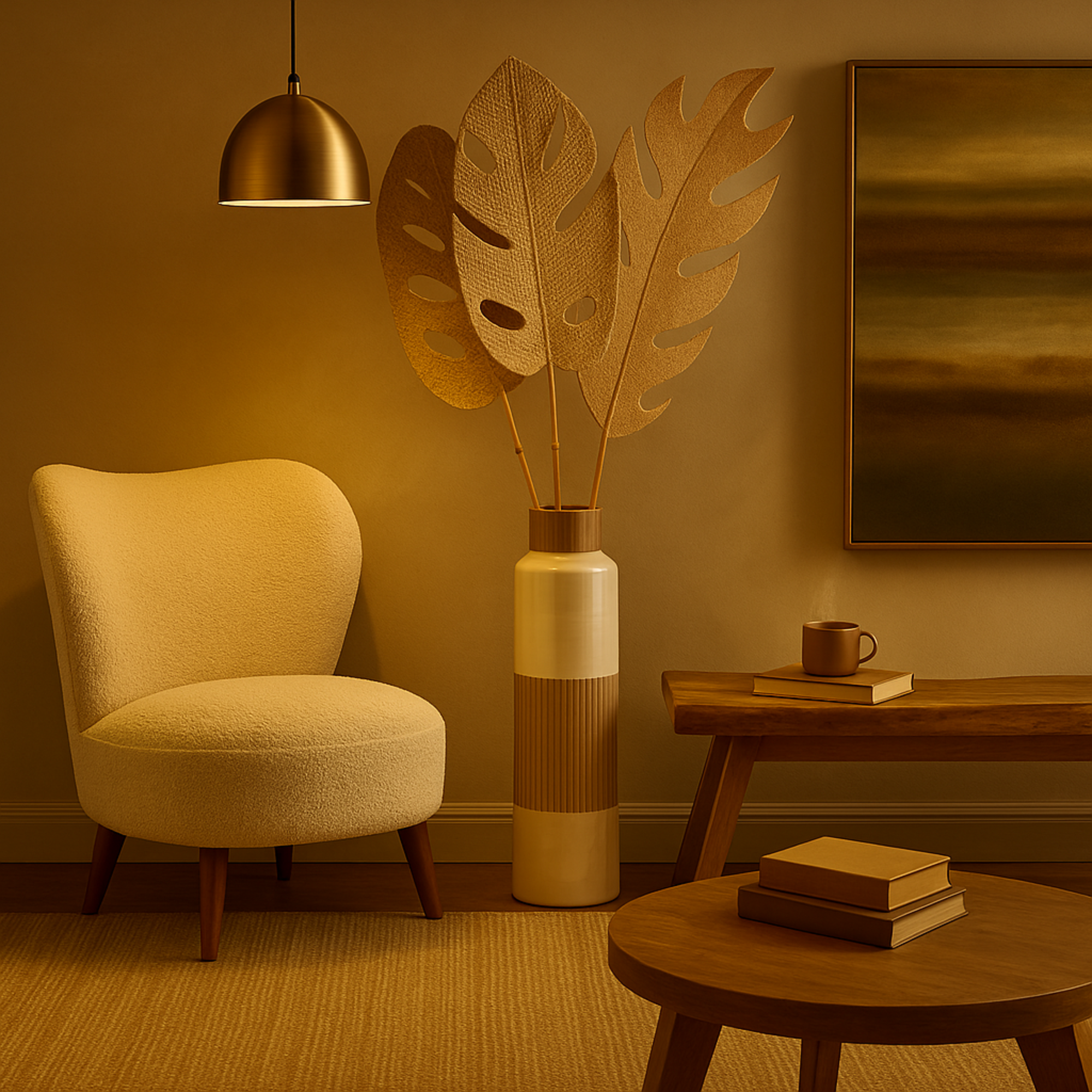 Set of 3 Palm Tree Light Brown Bamboo Wood Handmade Tall Woven Leaf Stick Home Decor Natural Foliage