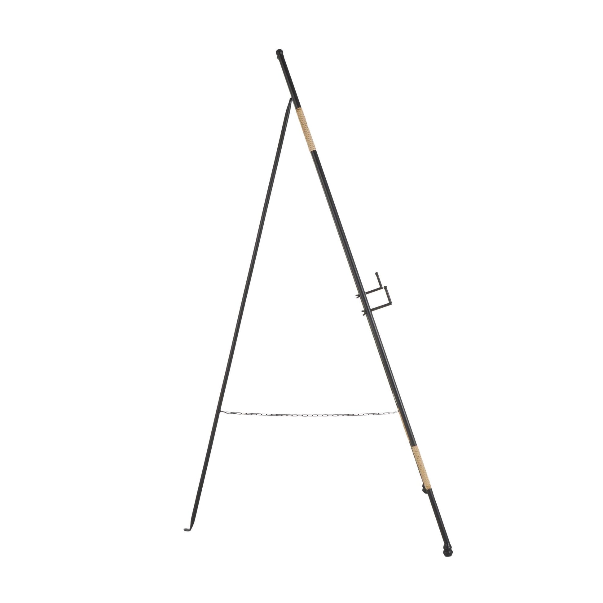 Black Metal Slim Foldable Floor 2 Tier Display Easel with Wrapped Rattan Accents