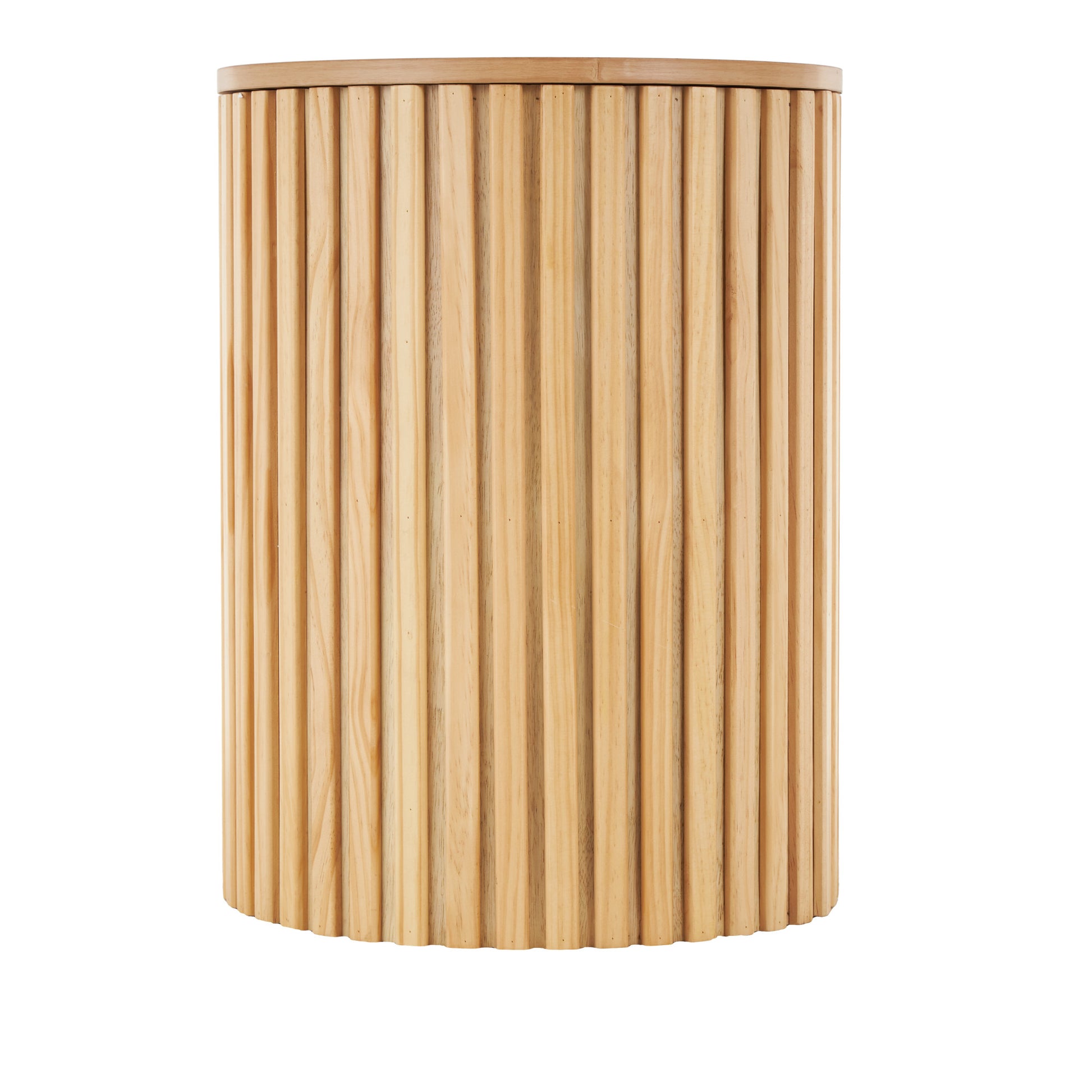 Wood Handmade Ribbed Storage Side End Accent Table with Slatted Base