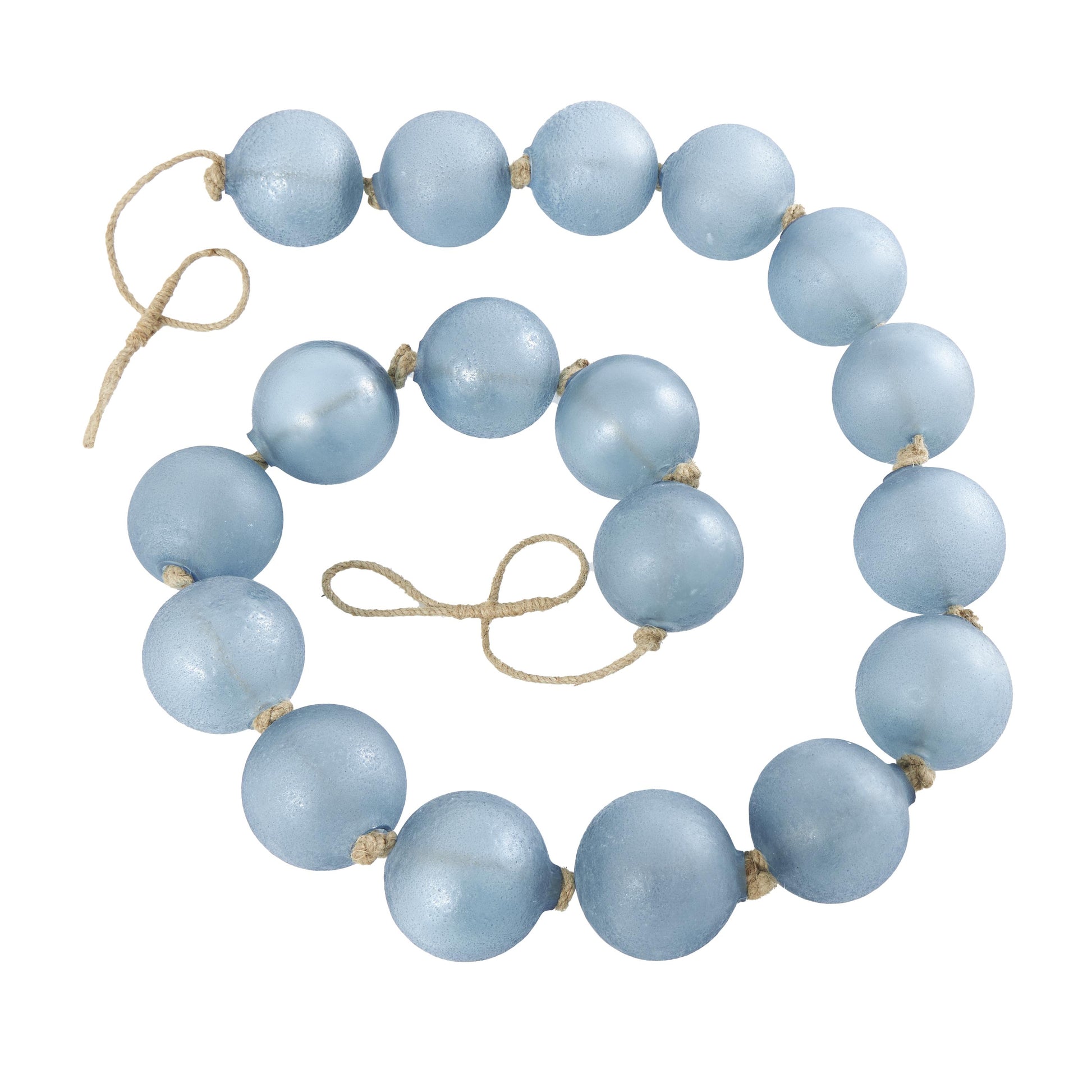 Glass Handmade Round Extra Long Frosted Orb Beaded Garland with Tassel with Knotted Jute Rope