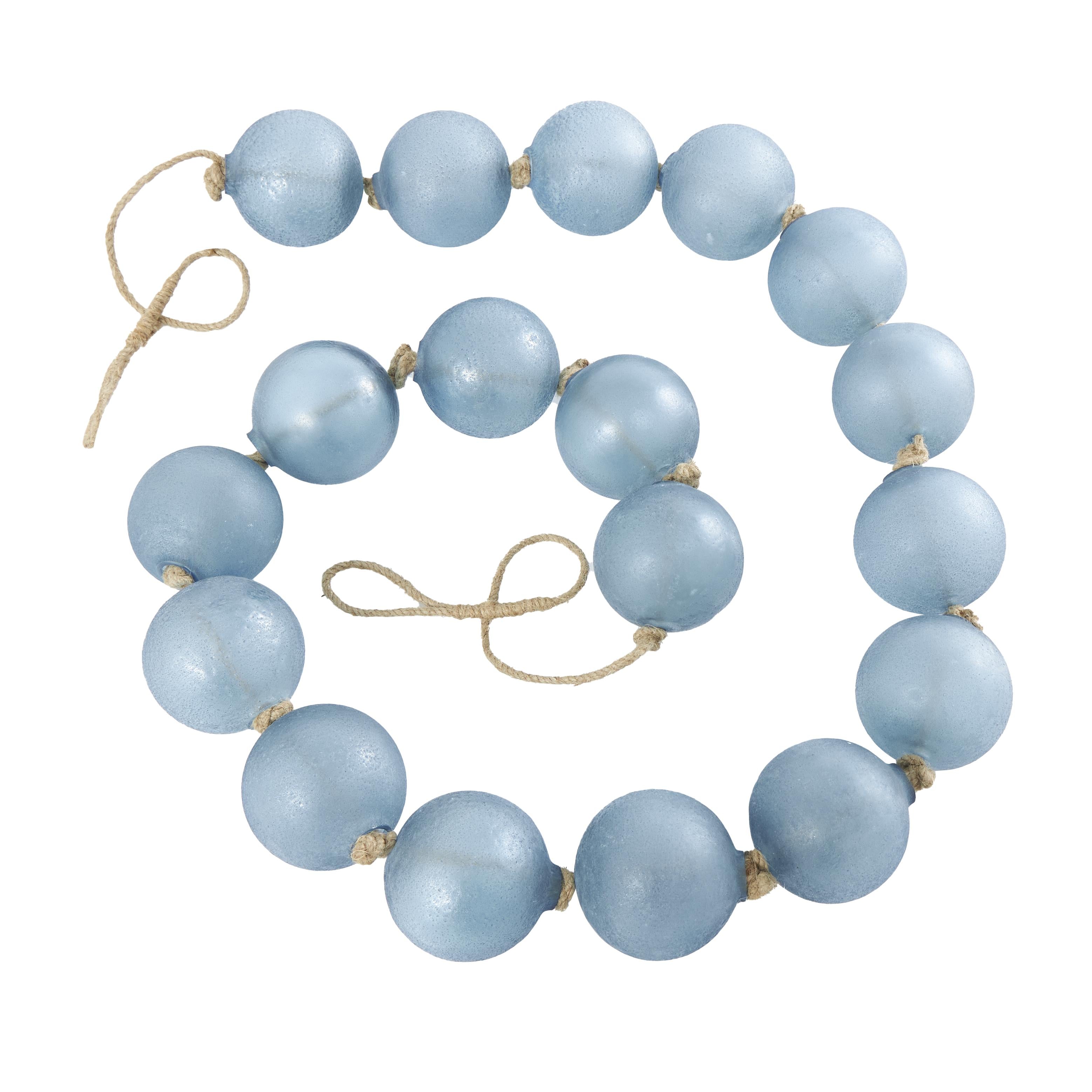 Glass Handmade Round Extra Long Frosted Orb Beaded Garland with Tassel with Knotted Jute Rope