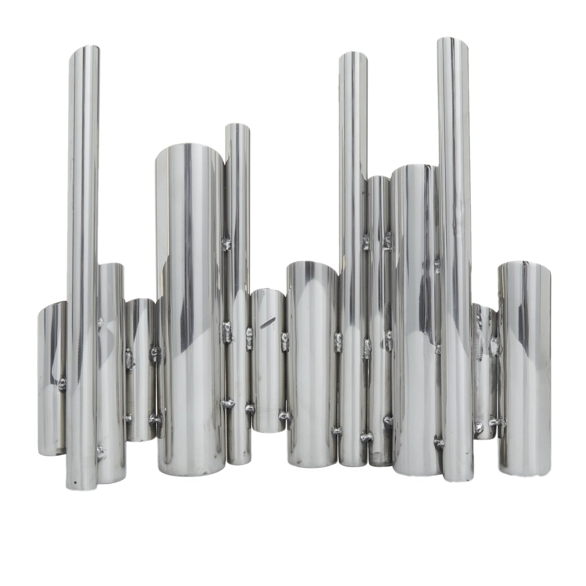 CosmoLiving by Cosmopolitan Silver Stainless Steel Metal Organ Pipe Tube Decorative Vase