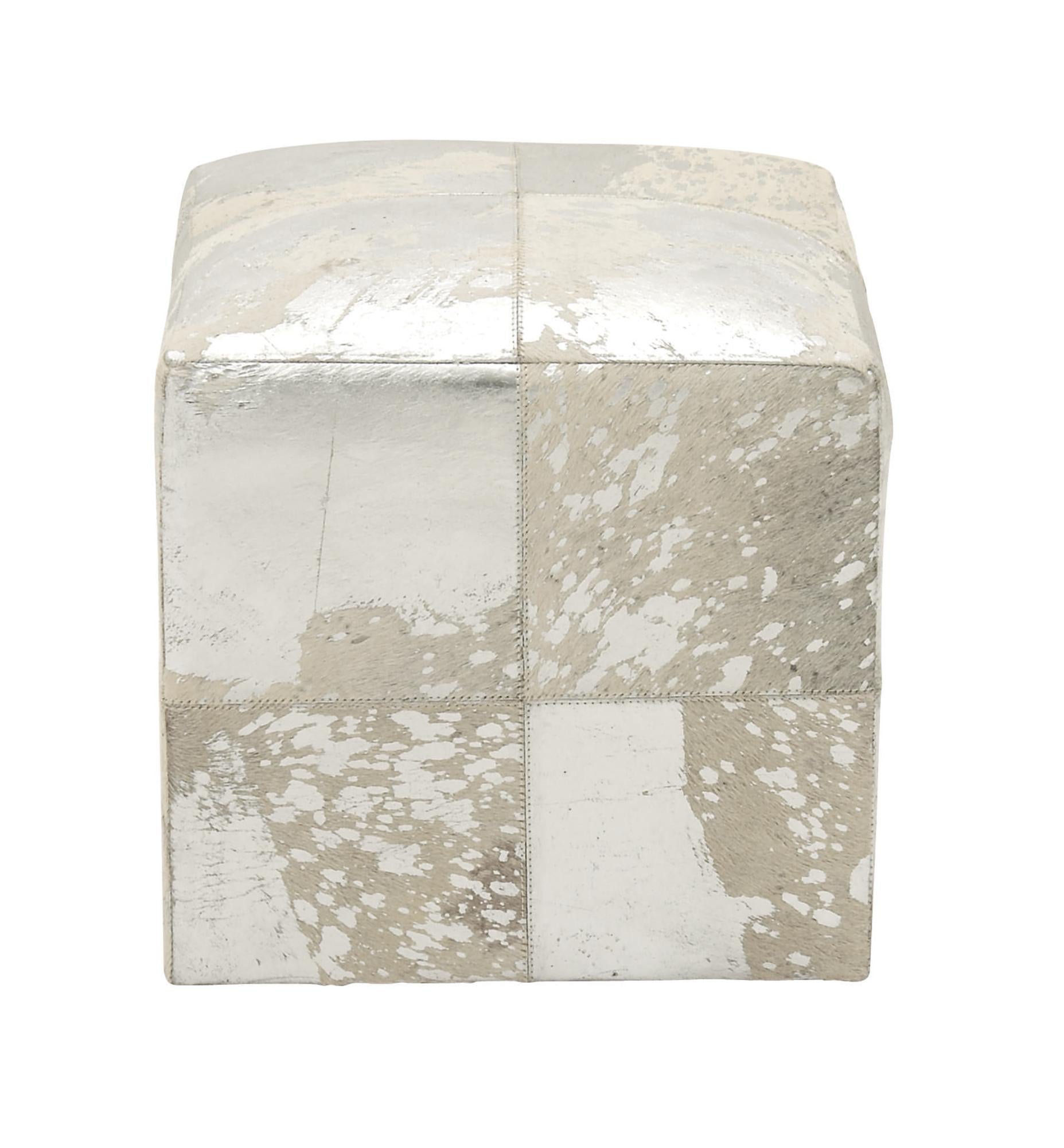 Leather Handmade Cowhide Living Room Stool with Patchwork Pattern