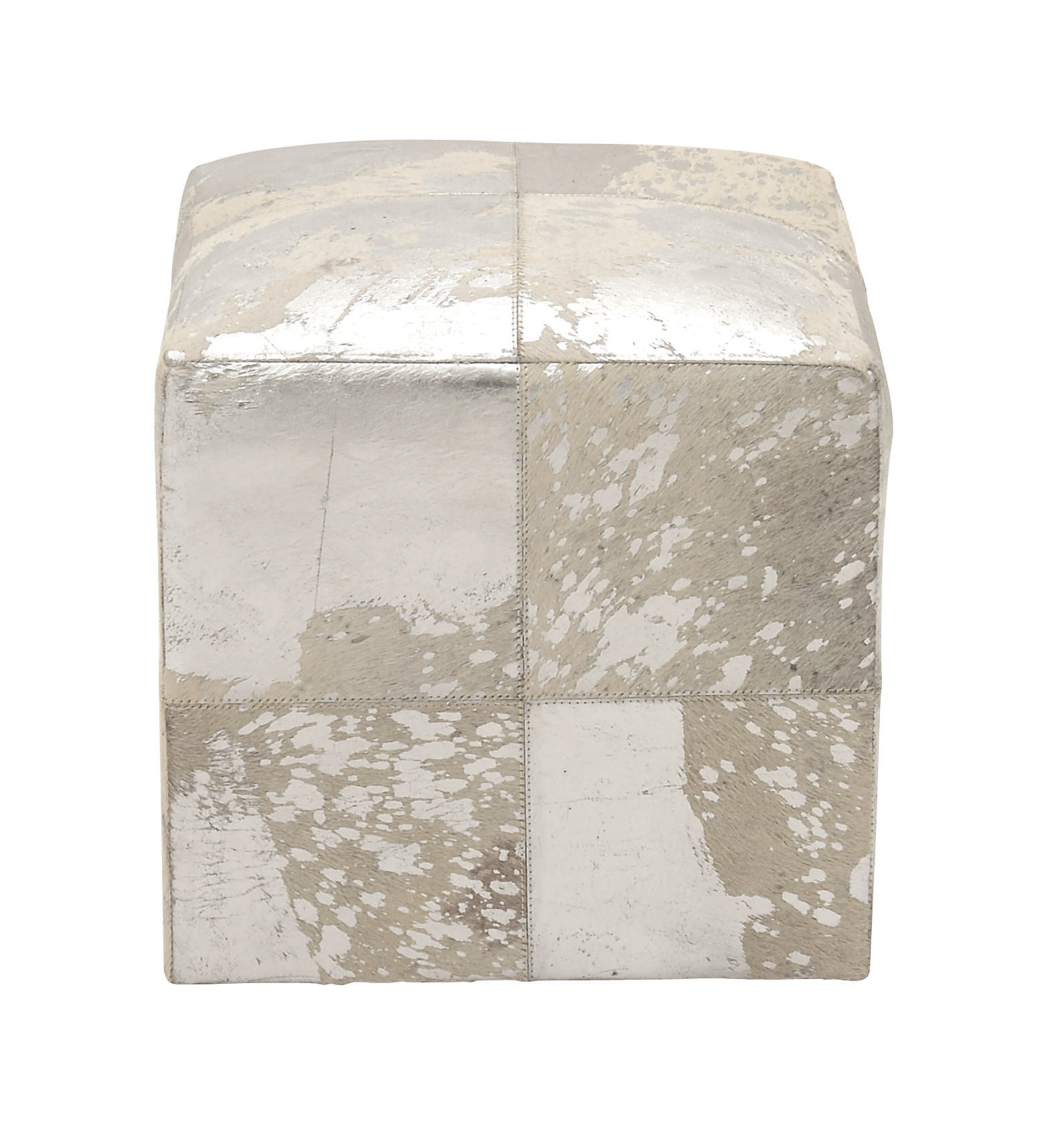 Leather Handmade Cowhide Living Room Stool with Patchwork Pattern