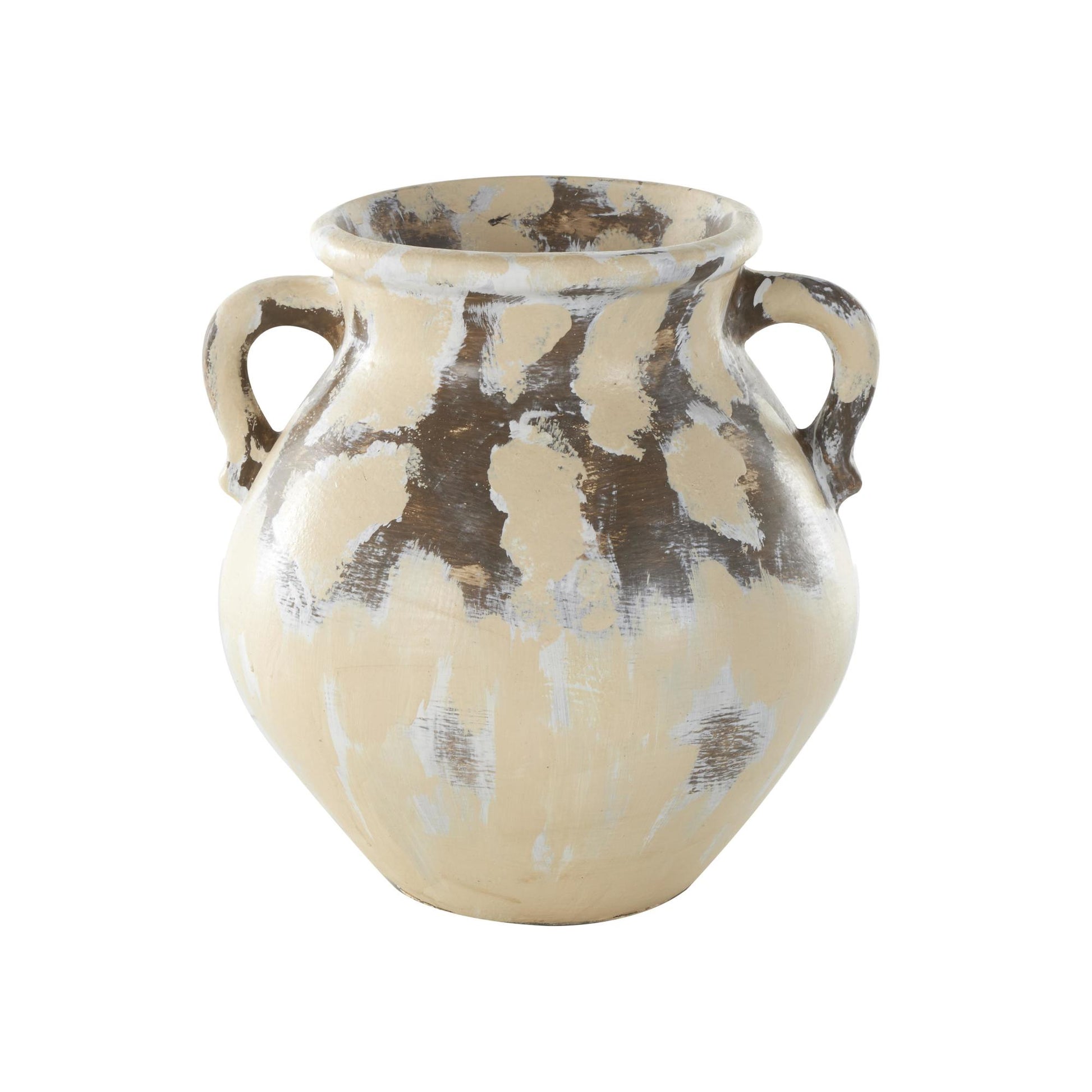 Cream Ceramic Antique Style Pot Decorative Vase with Curved Handles