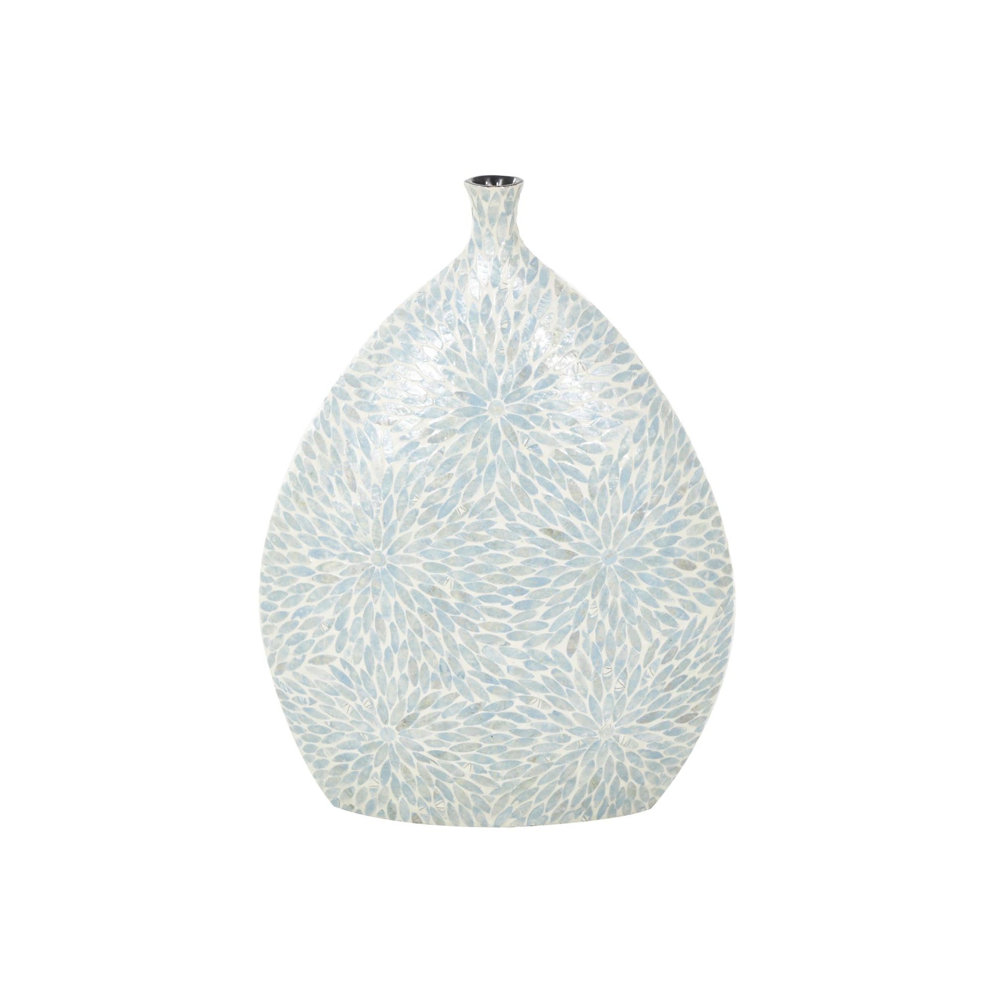 Floral Mother of Pearl Shell Handmade Large Mosaic Decorative Vase with Cream Underlay