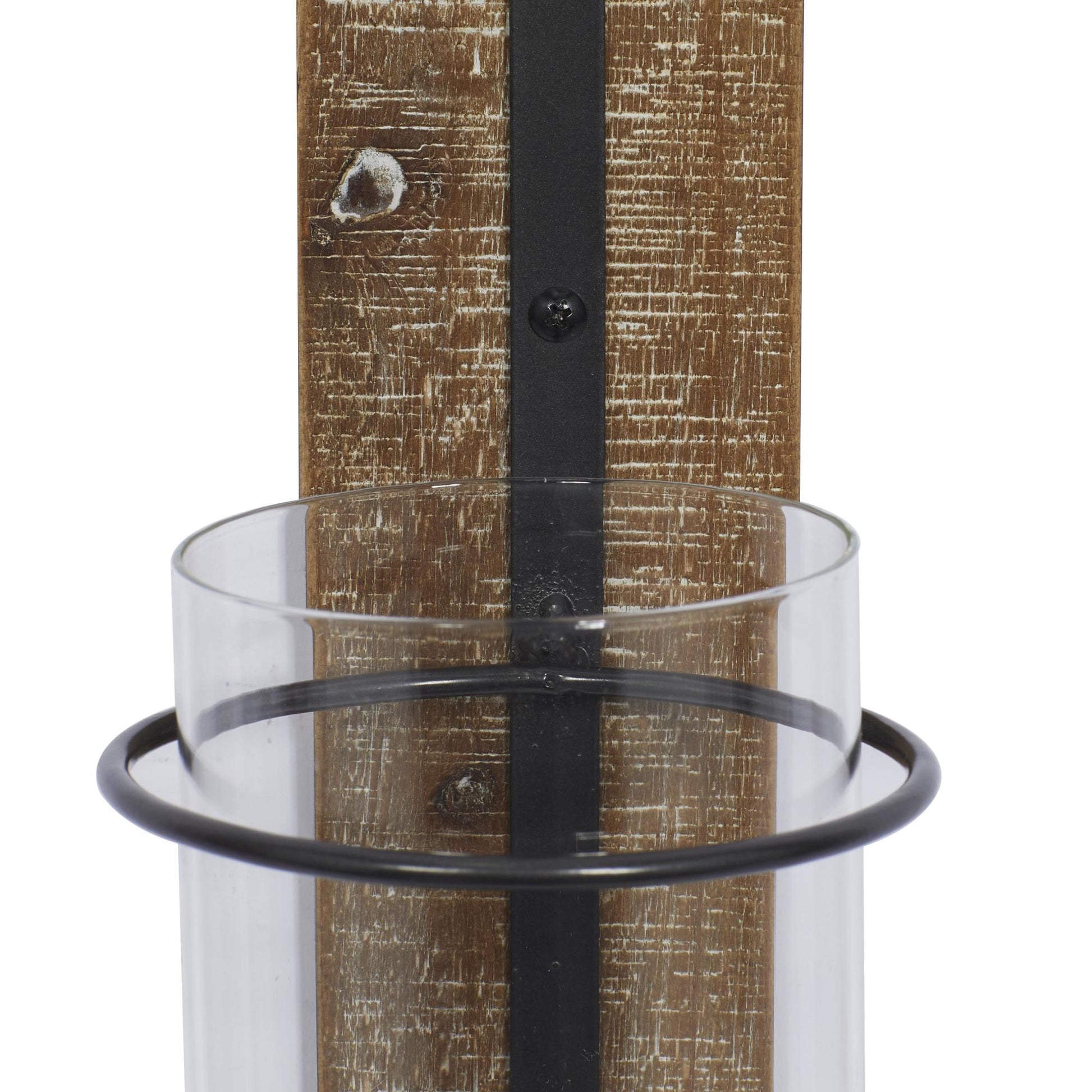 Geometric Brown Wood Pillar Indoor Outdoor Wall Sconce with Wood Back Mount