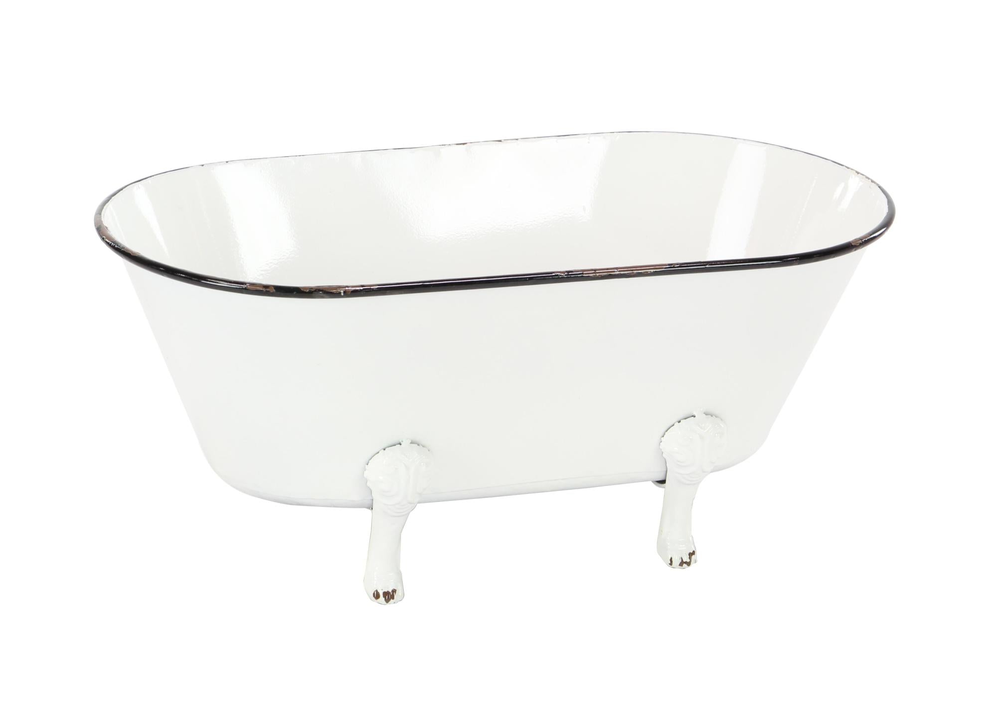 White Metal Bathtub Indoor Outdoor Planter with Scrolled Feet