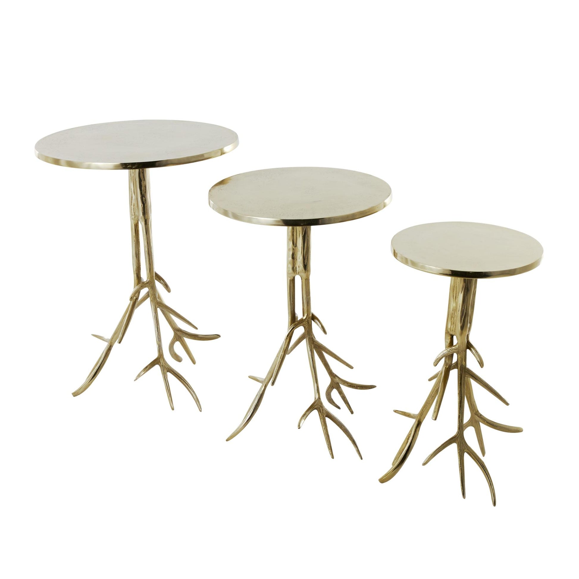 Set of 3 Aluminum Metal Side End Accent Table with Textured Tree Branch Legs Set of 3 24", 22", 20"H