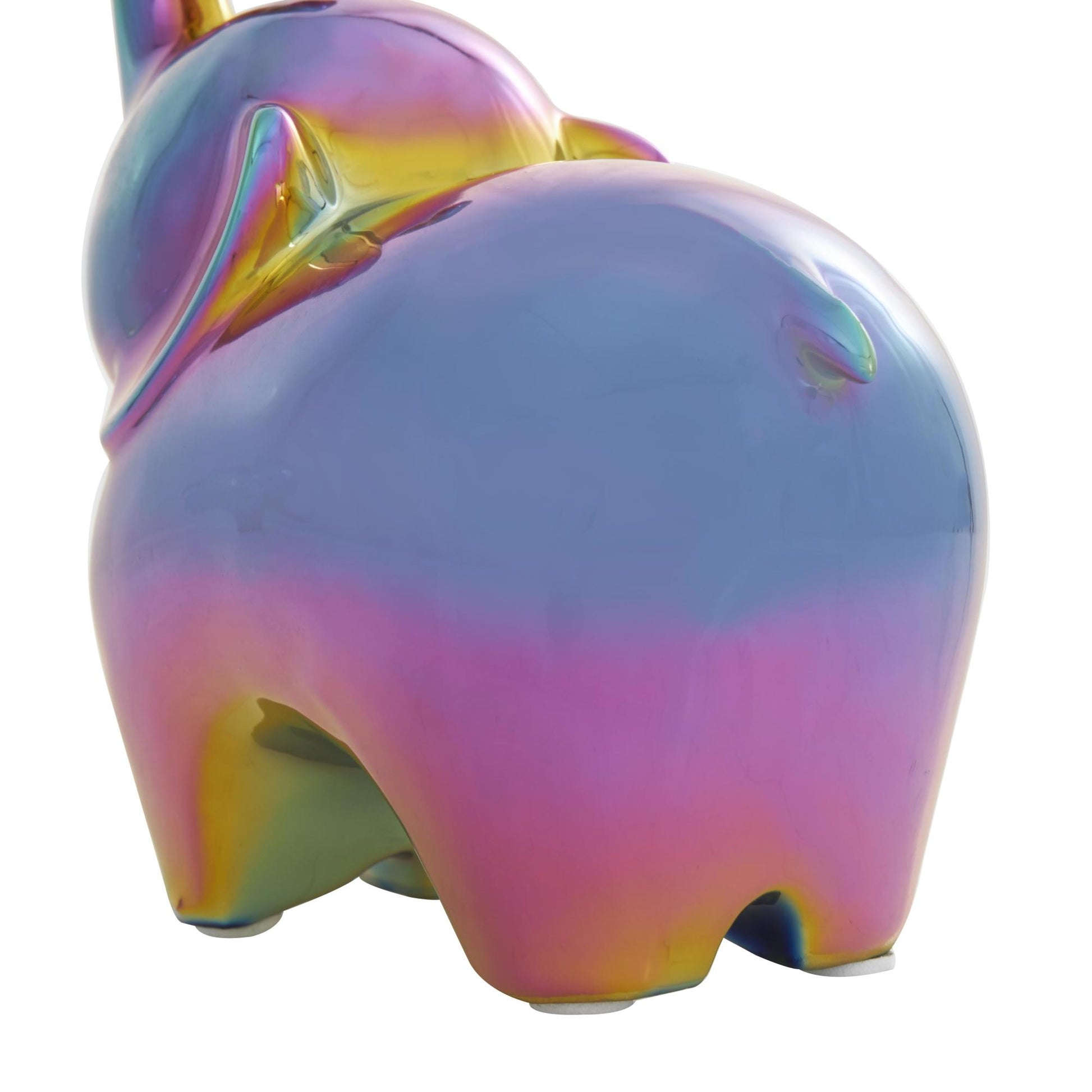 Set of 2 Elephant Ceramic Decorative Sculpture with Rainbow Shimmer Finish