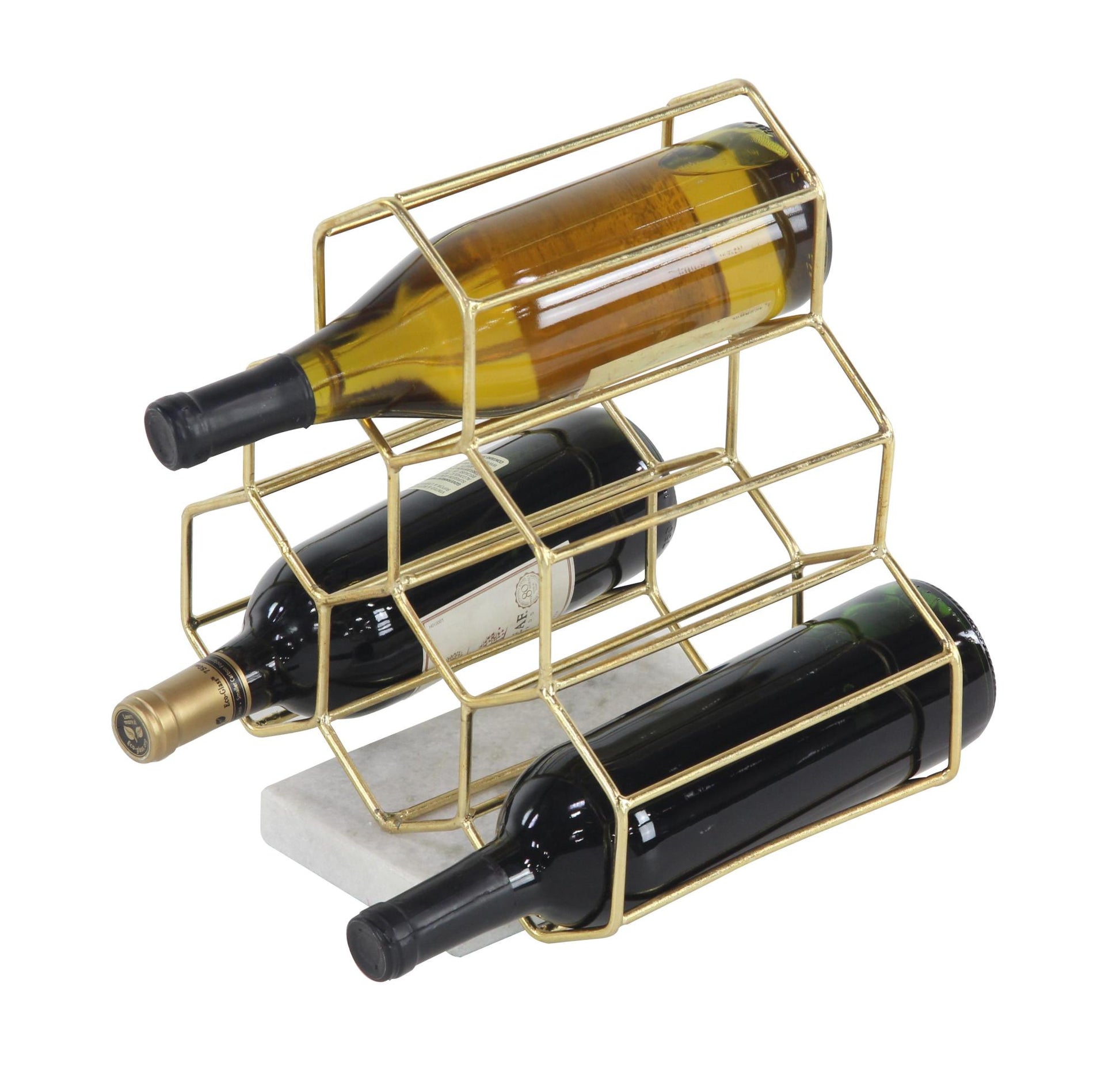 Geometric Gold Marble 6 Bottle Kitchen Wine Rack with Marble Base