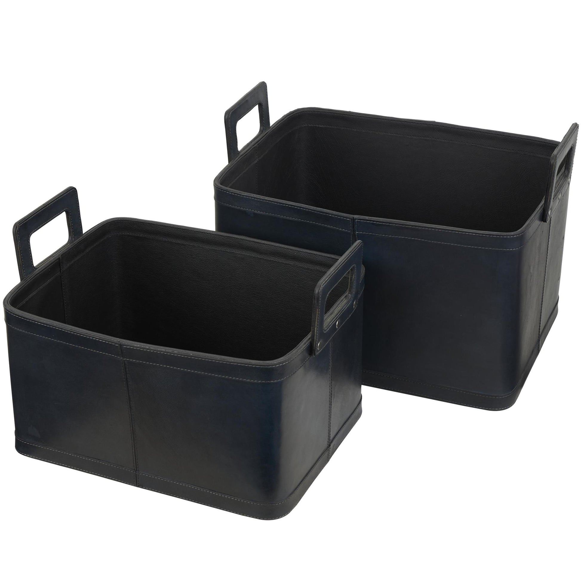 Set of 2 Leather Handmade Decorative and Functional Storage Basket with Handles Set of 2 19", 17"W