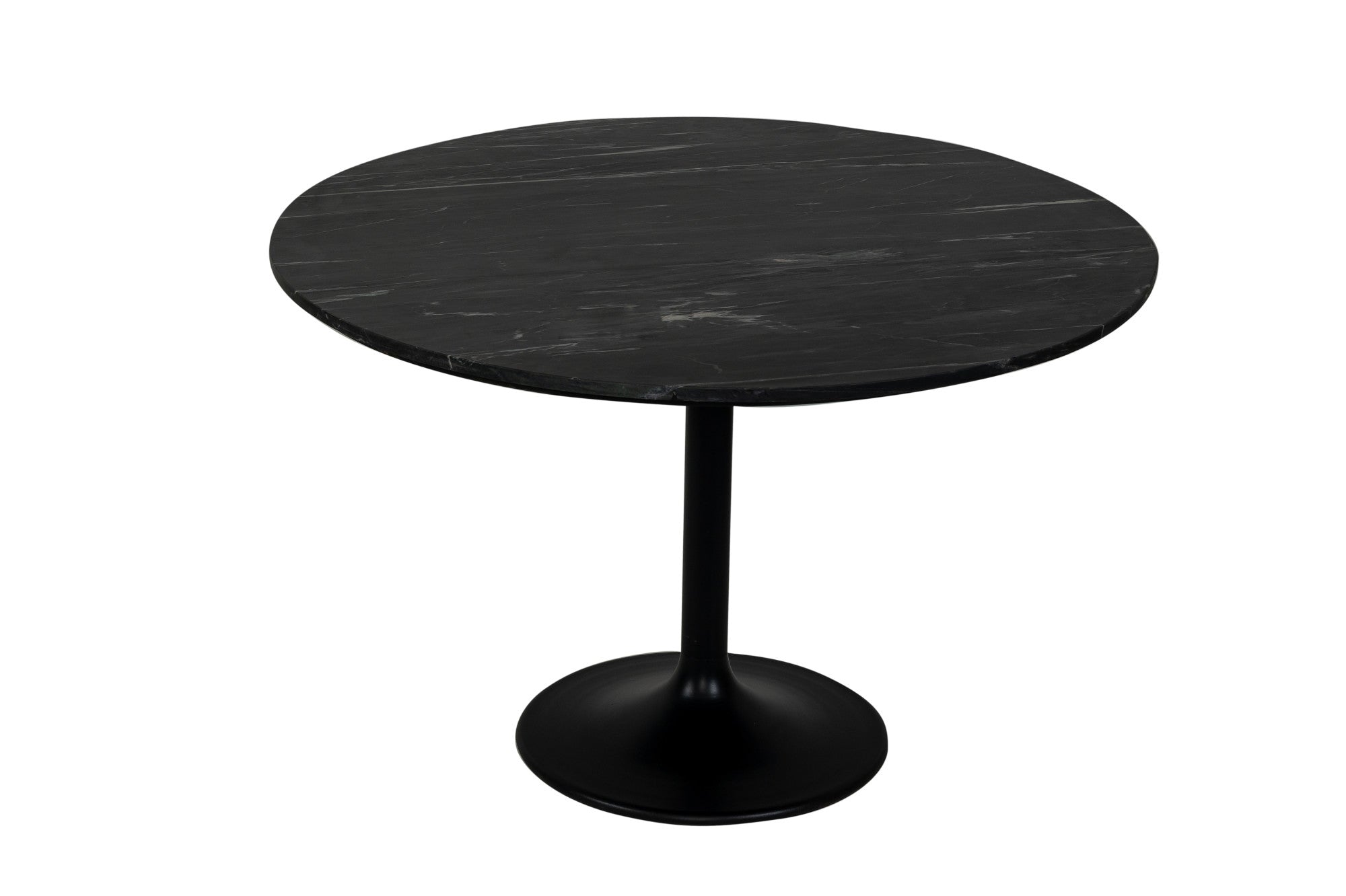Black Marble Round Pedestal Kitchen Dining Table with Iron Base