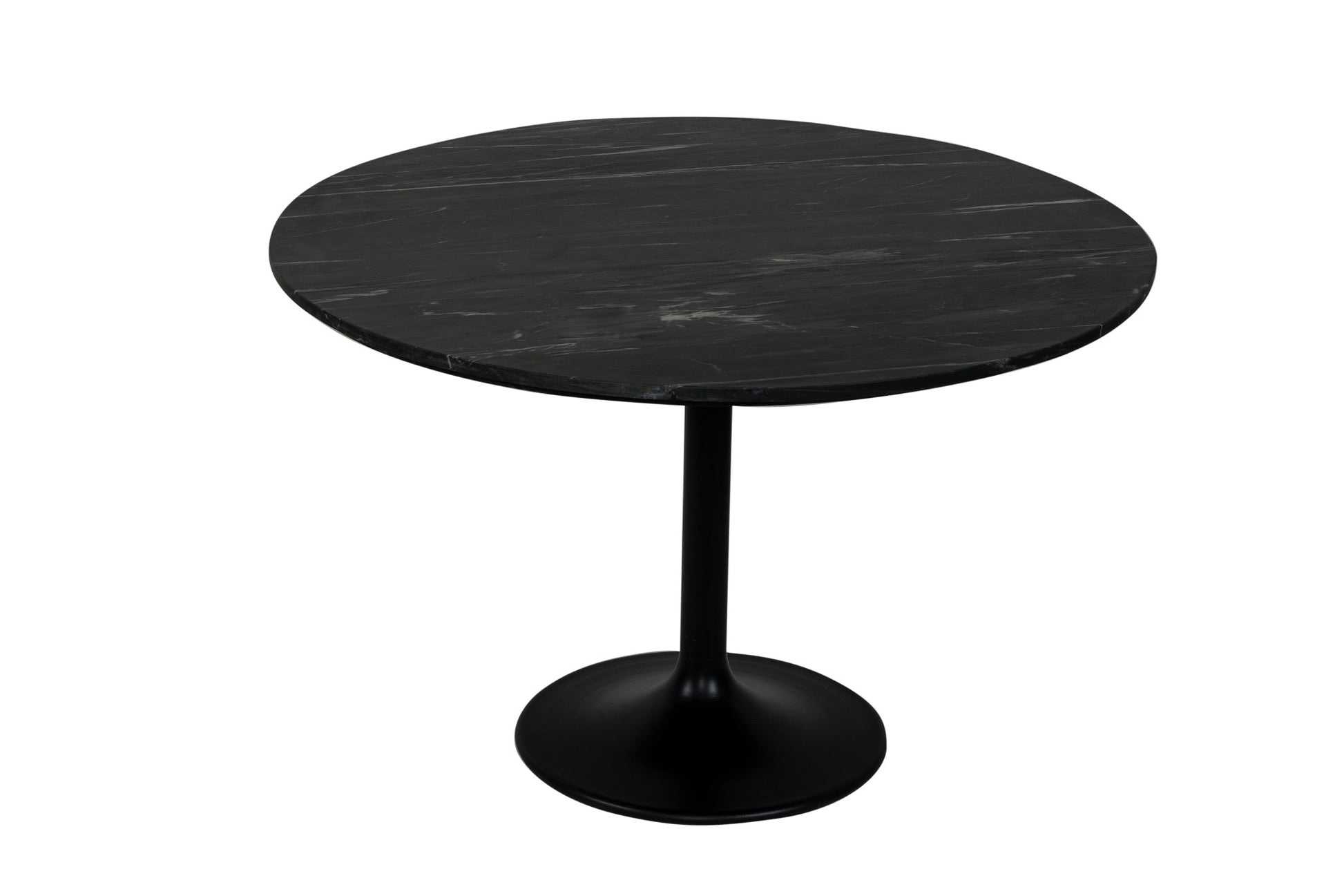 Black Marble Round Pedestal Kitchen Dining Table with Iron Base