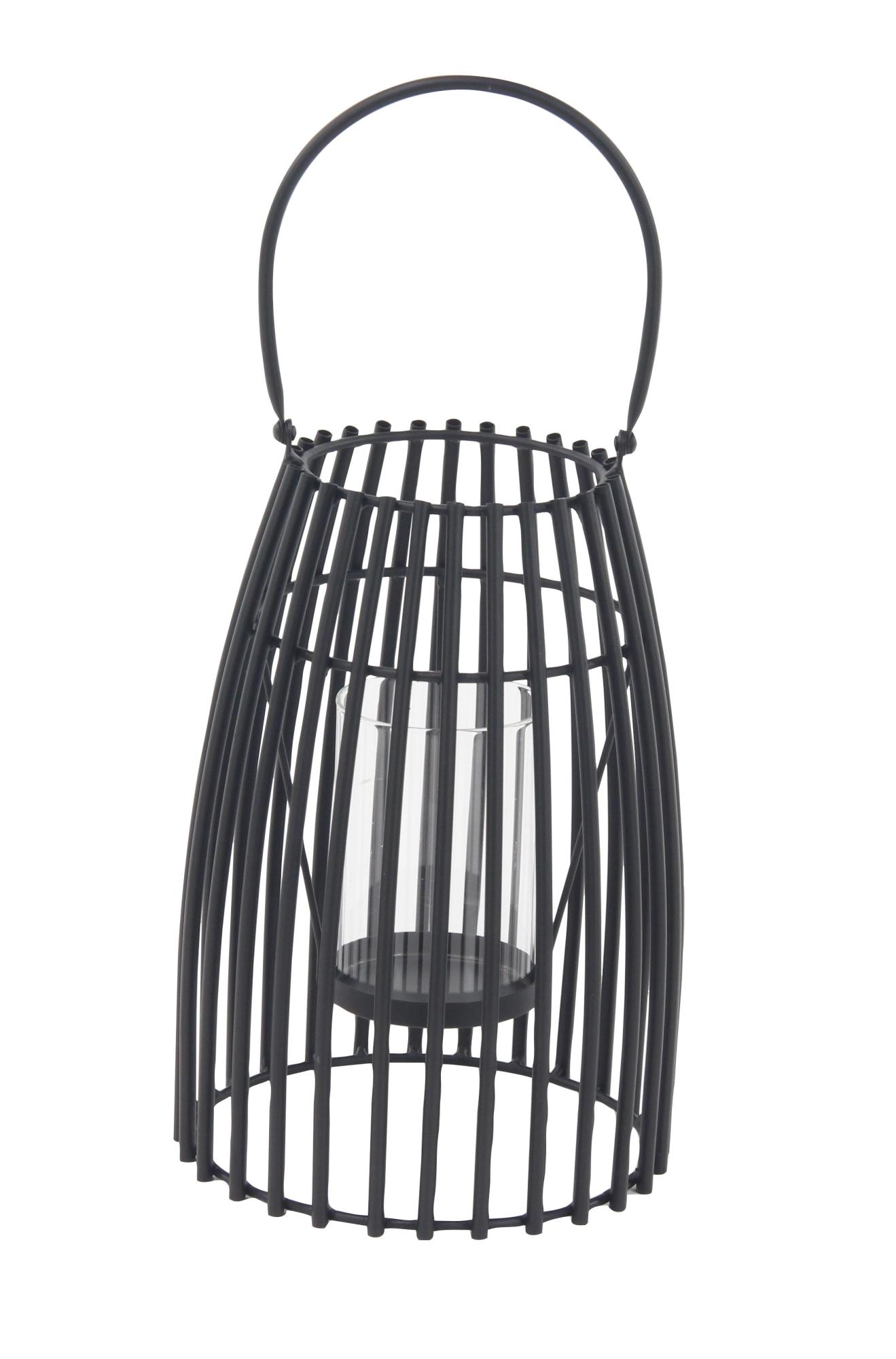Black Metal Decorative Indoor Outdoor Candle Lantern with Handle