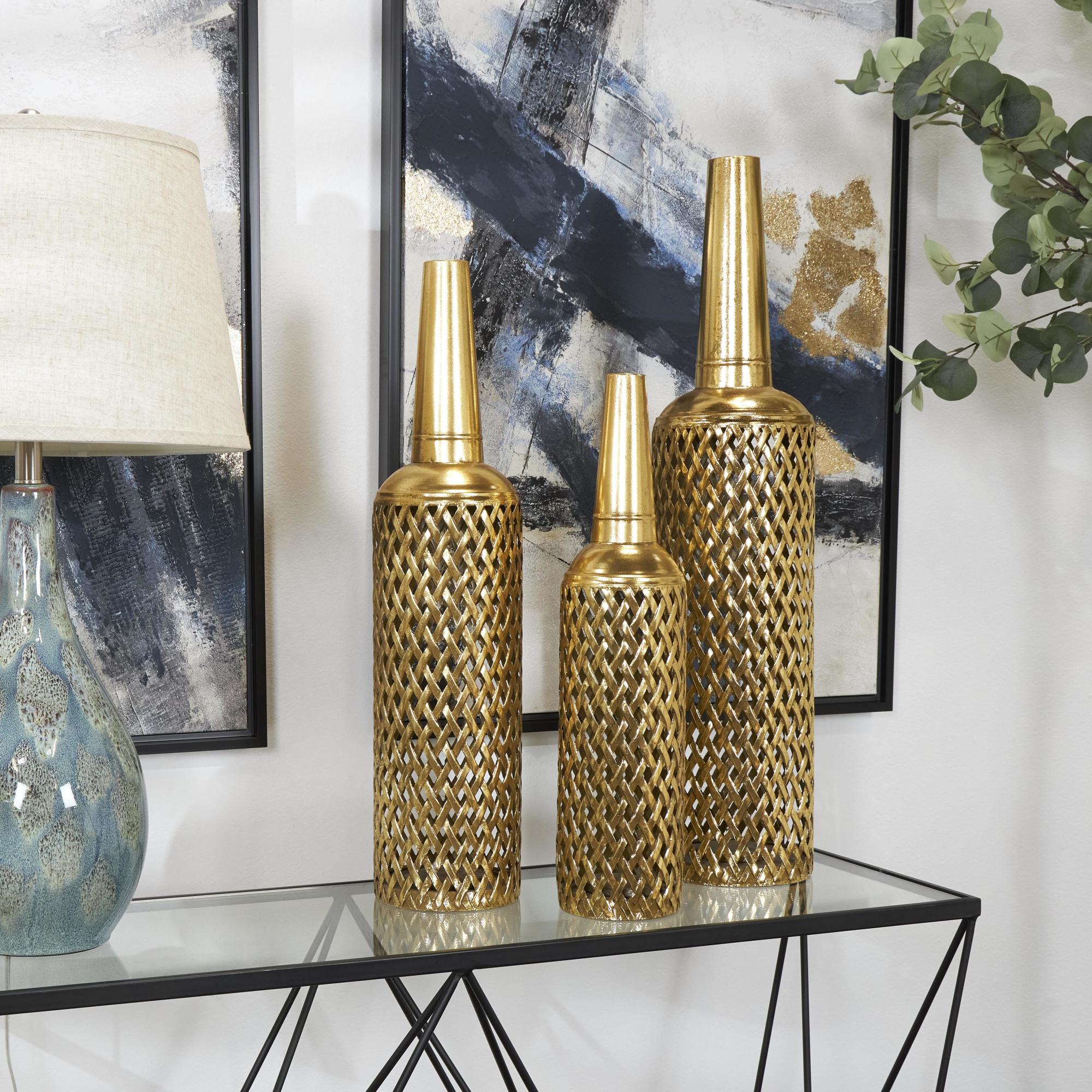Set of 3 Metal Tall Slim Floor Decorative Vase Set of 3 35", 29", 22"H