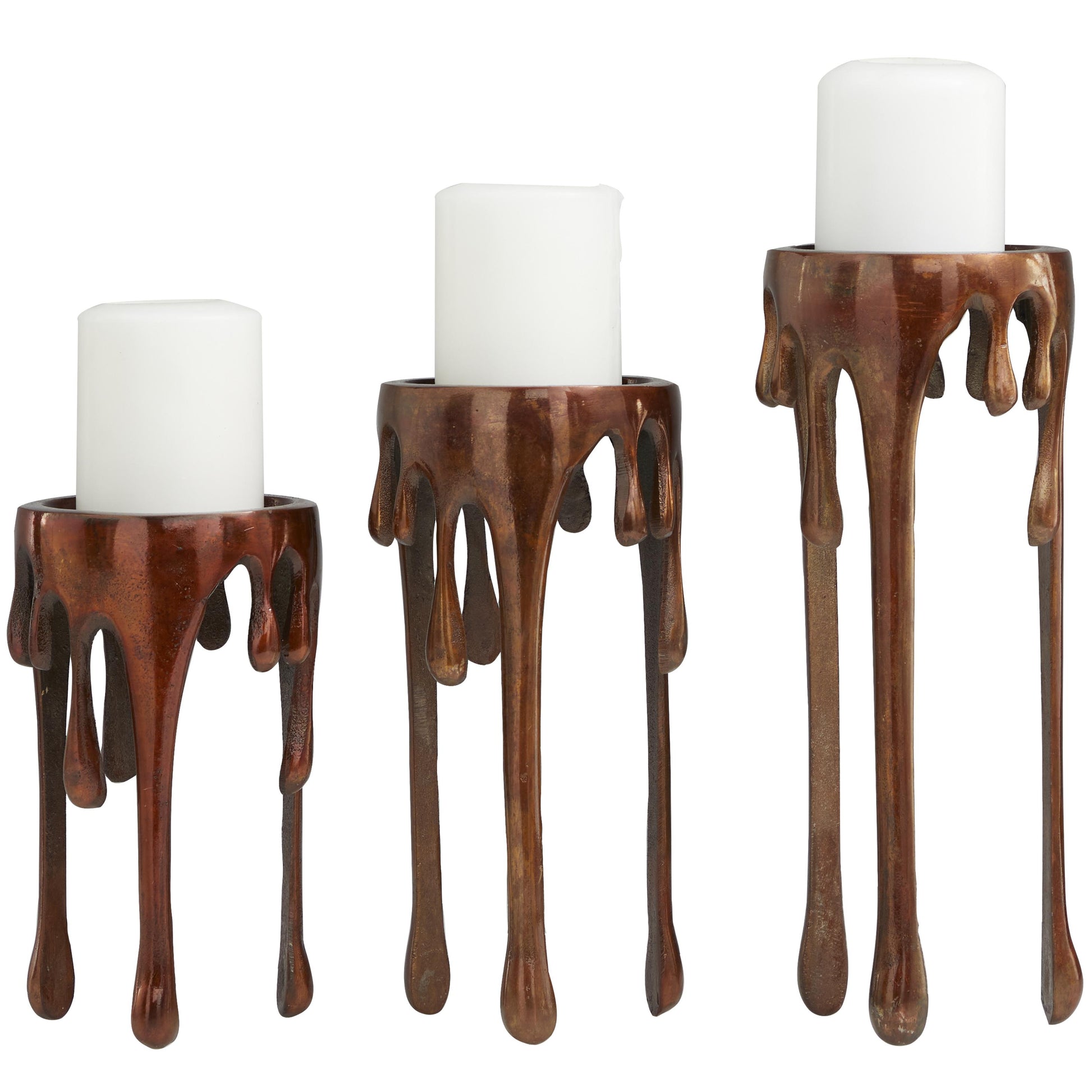 CosmoLiving by Cosmopolitan Set of 3 Abstract Aluminum Metal Drip Decorative Candle Holder with Melting Designed Legs
