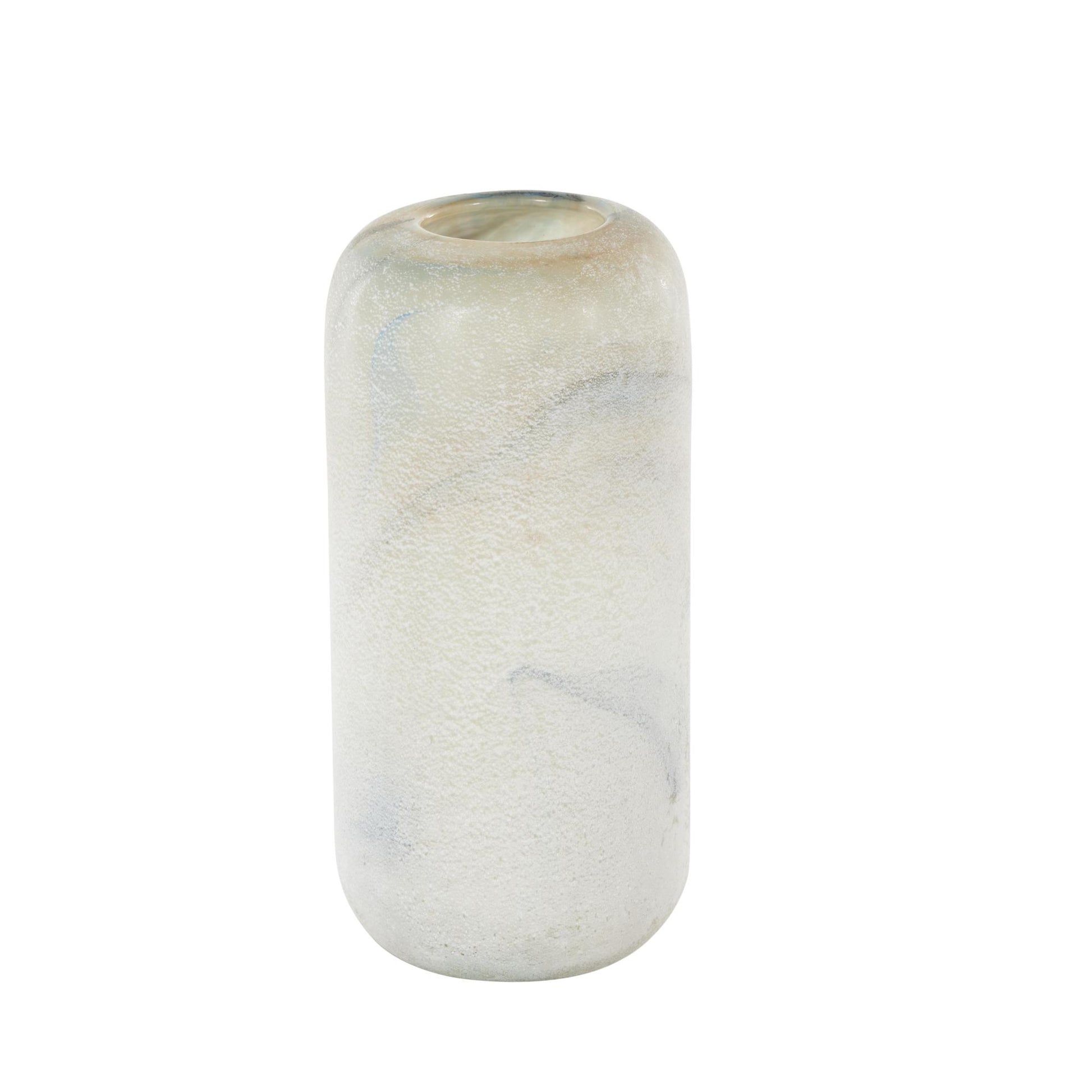 Cream Glass Distressed Decorative Vase with Blue and Tan Texturing
