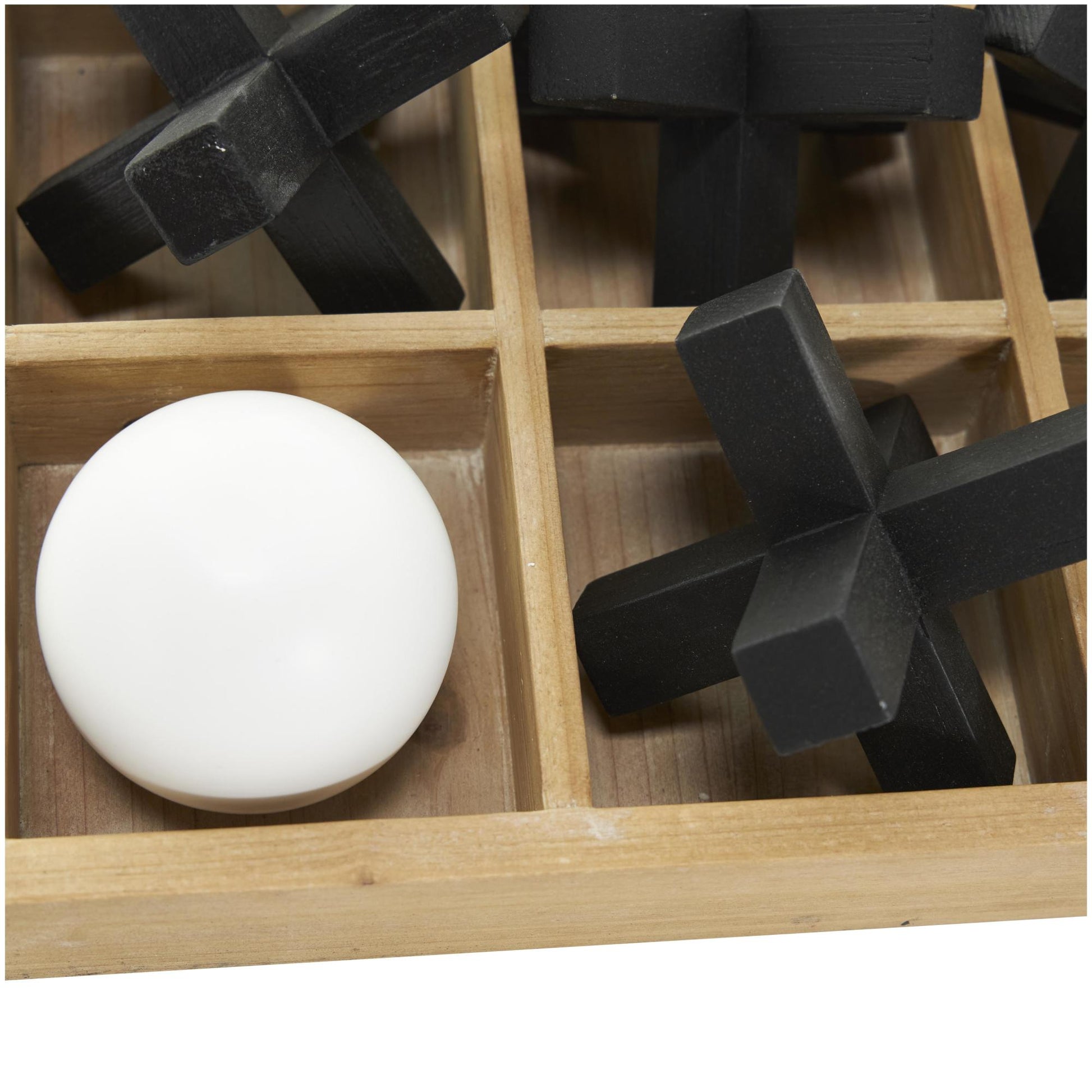 Tic Tac Toe Brown Wood Dimensional Home Decor Game Set with 3D Black and White Game Pieces