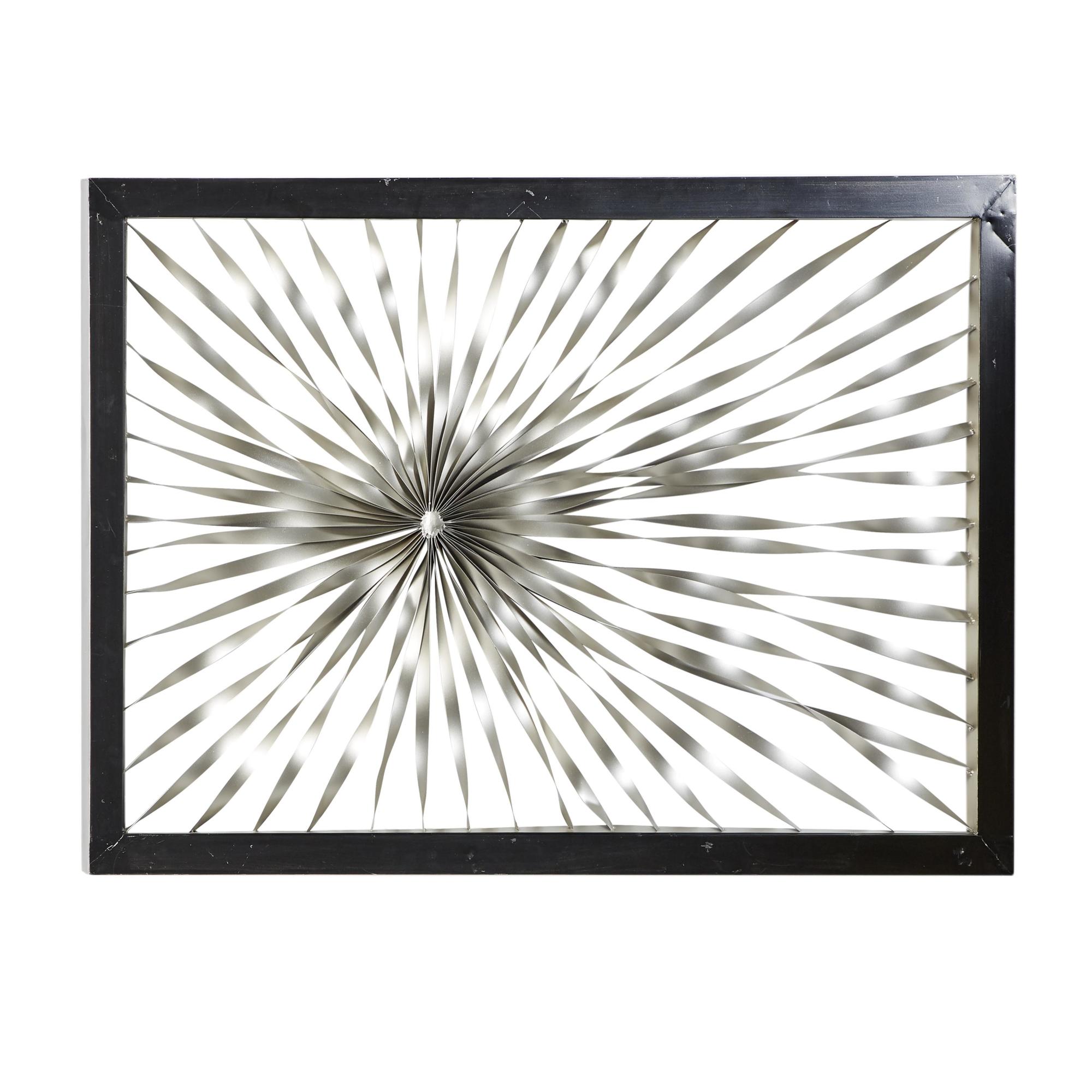 Sunburst Silver Metal Coiled Ribbon Home Wall Decor with Black Frame