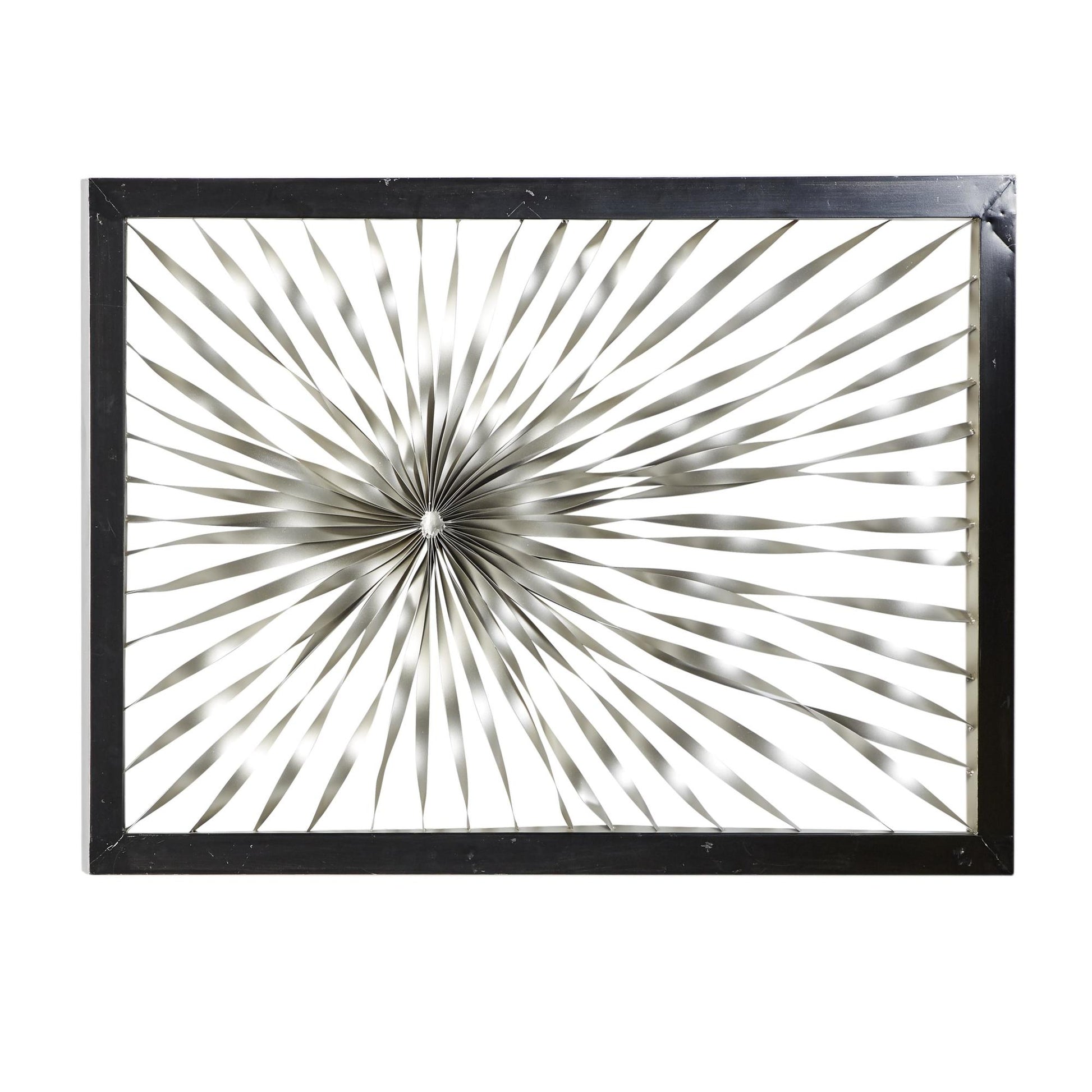 Sunburst Silver Metal Coiled Ribbon Home Wall Decor with Black Frame