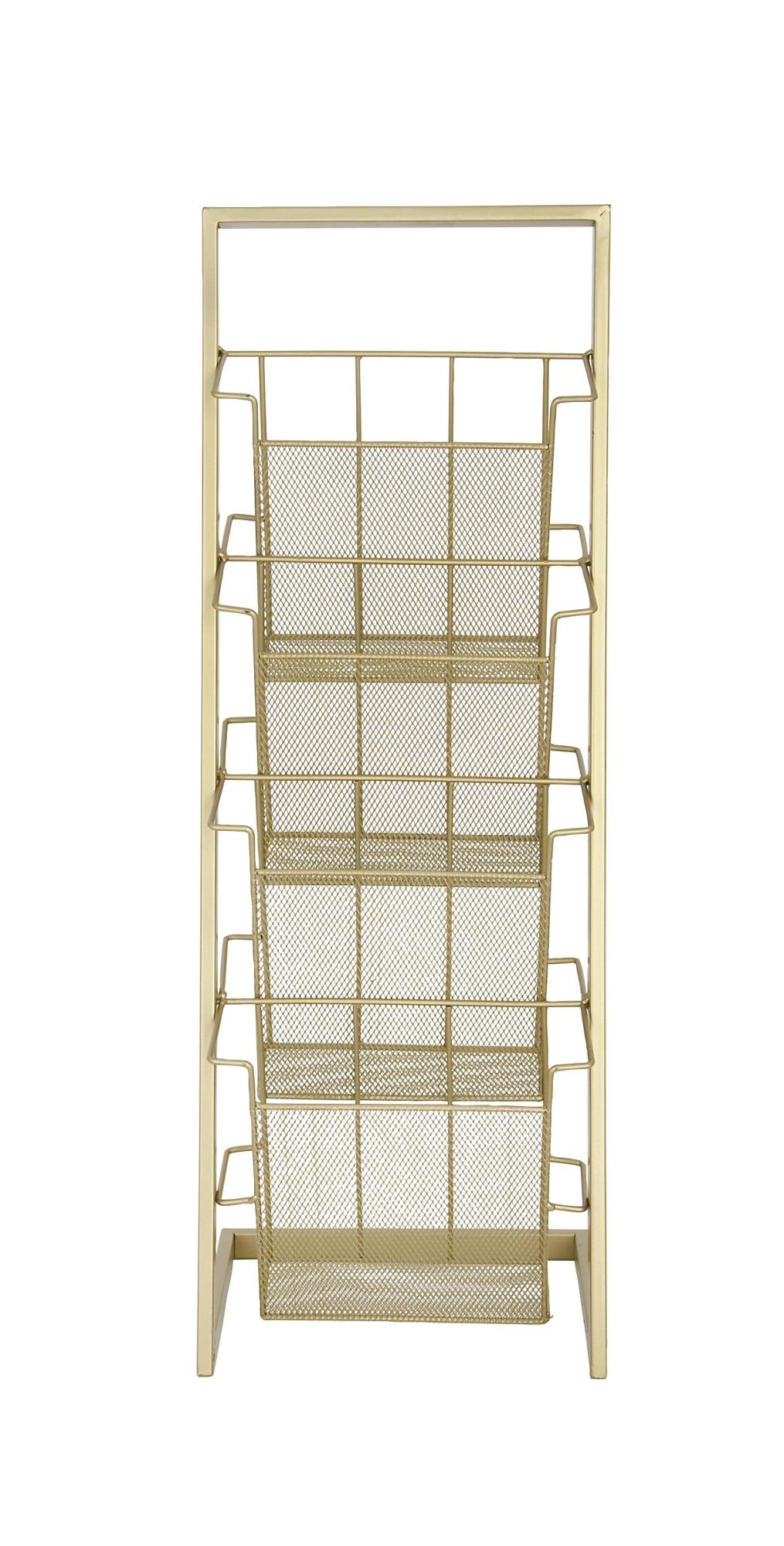 Gold Metal 4 Slot Decorative Magazine Holder with Tall Stand