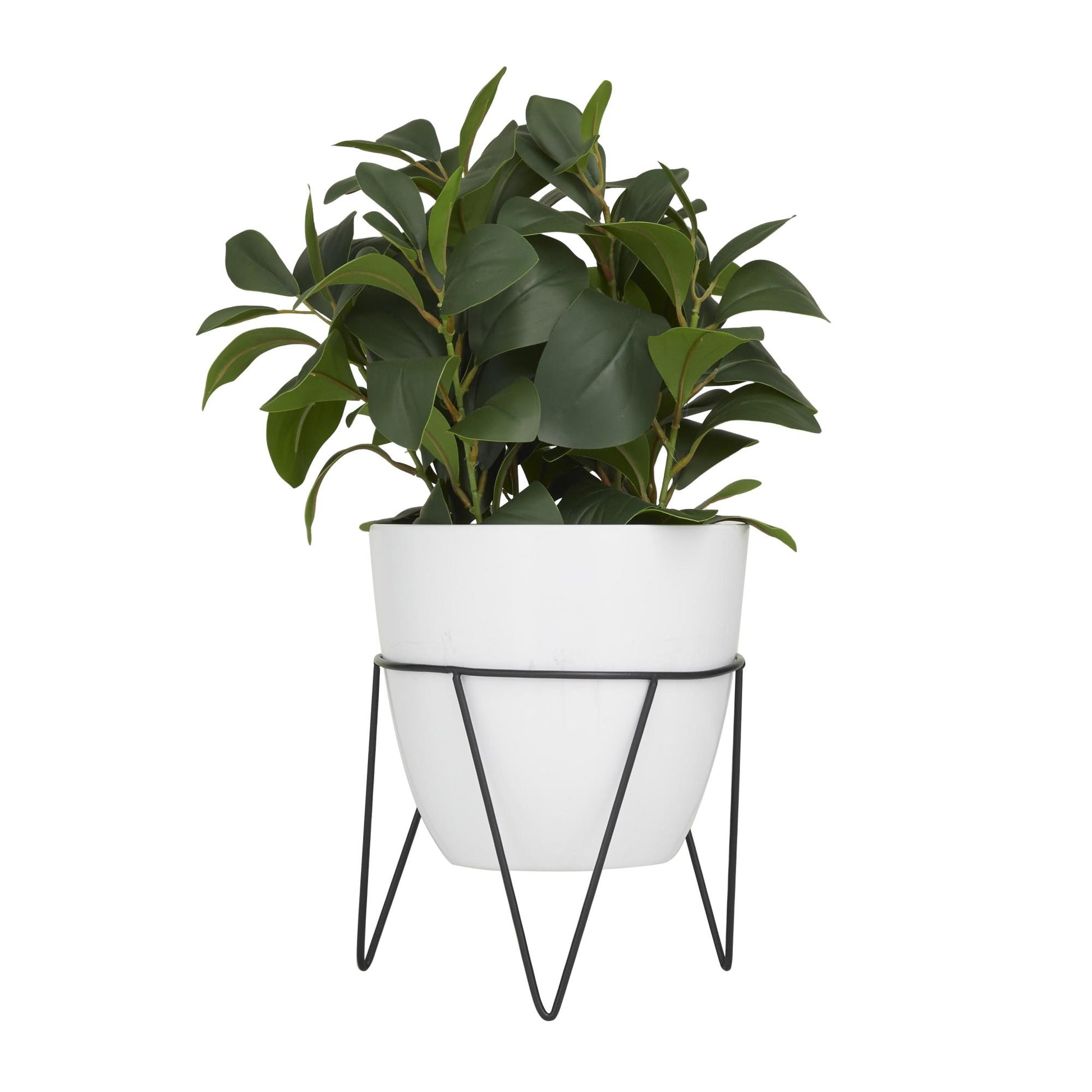 Eucalyptus Green Faux Foliage Indoor Outdoor Artificial Plant with Realistic Leaves and Metal Stand and White Pot