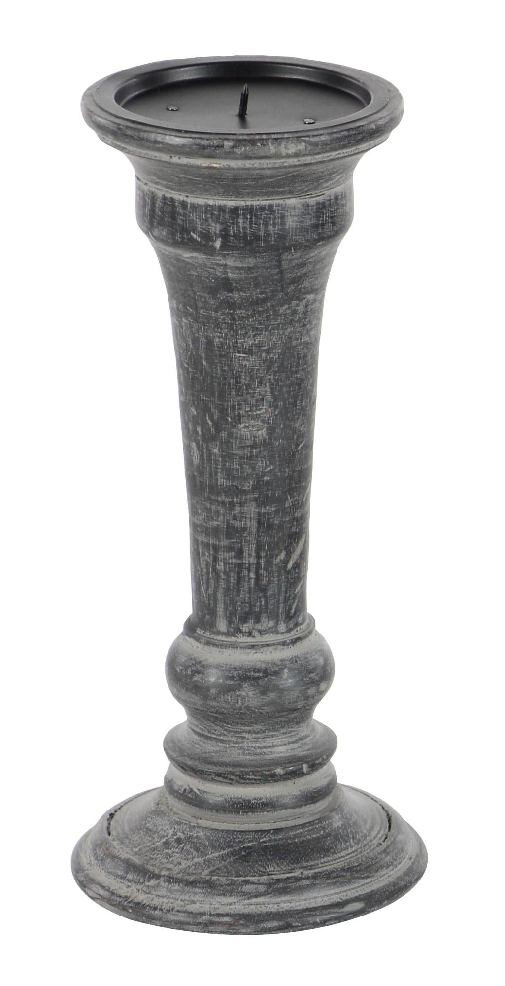 Set of 3 Black Mango Wood Whitewashed Turned Decorative Candle Holder