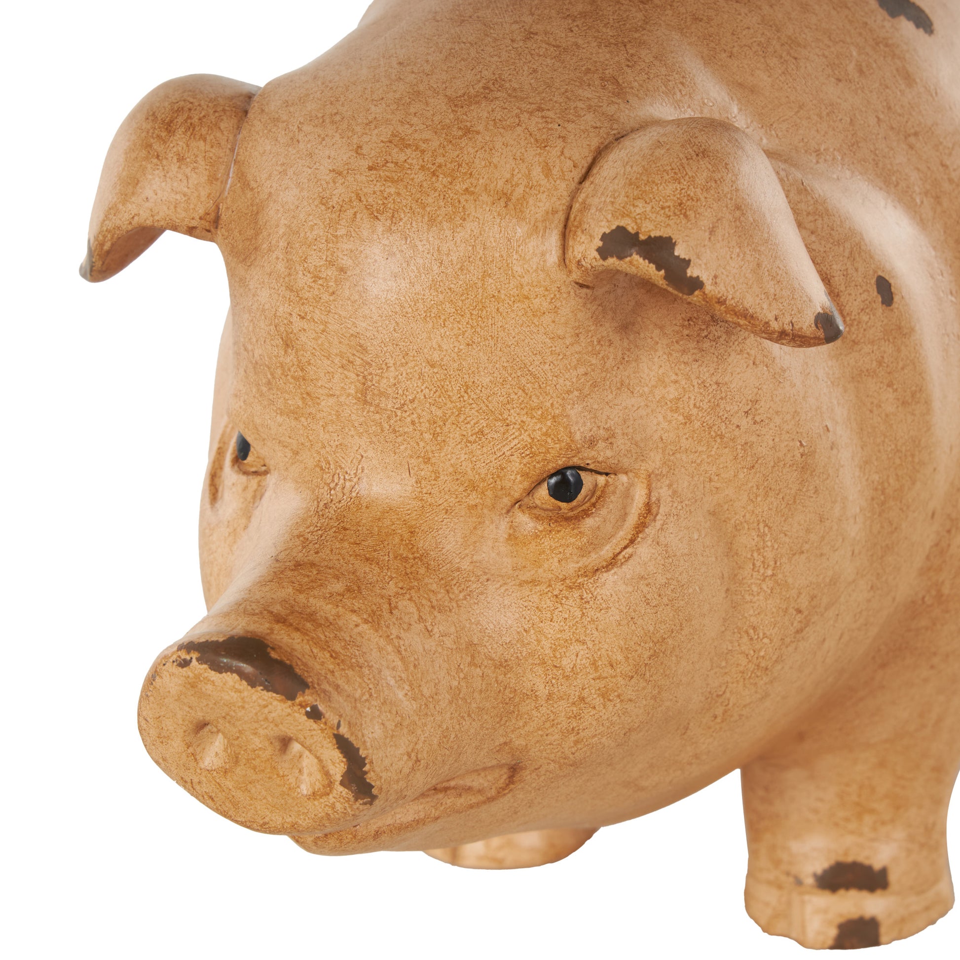 Pig Light Brown Resin Decorative Sculpture with Roosters and Chicks