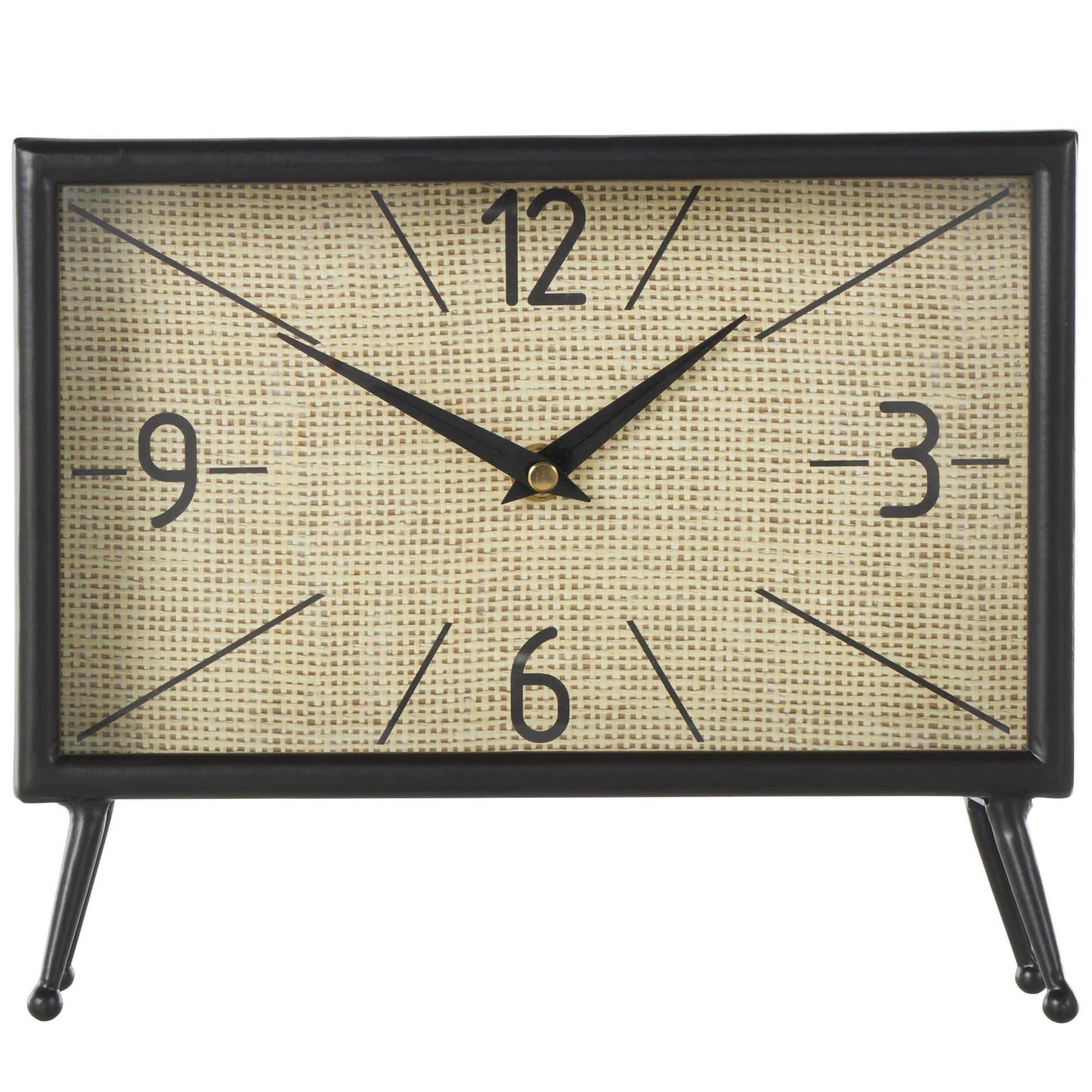 Black Metal Rectangular Decorative Clock with Tea Stained Clock Face