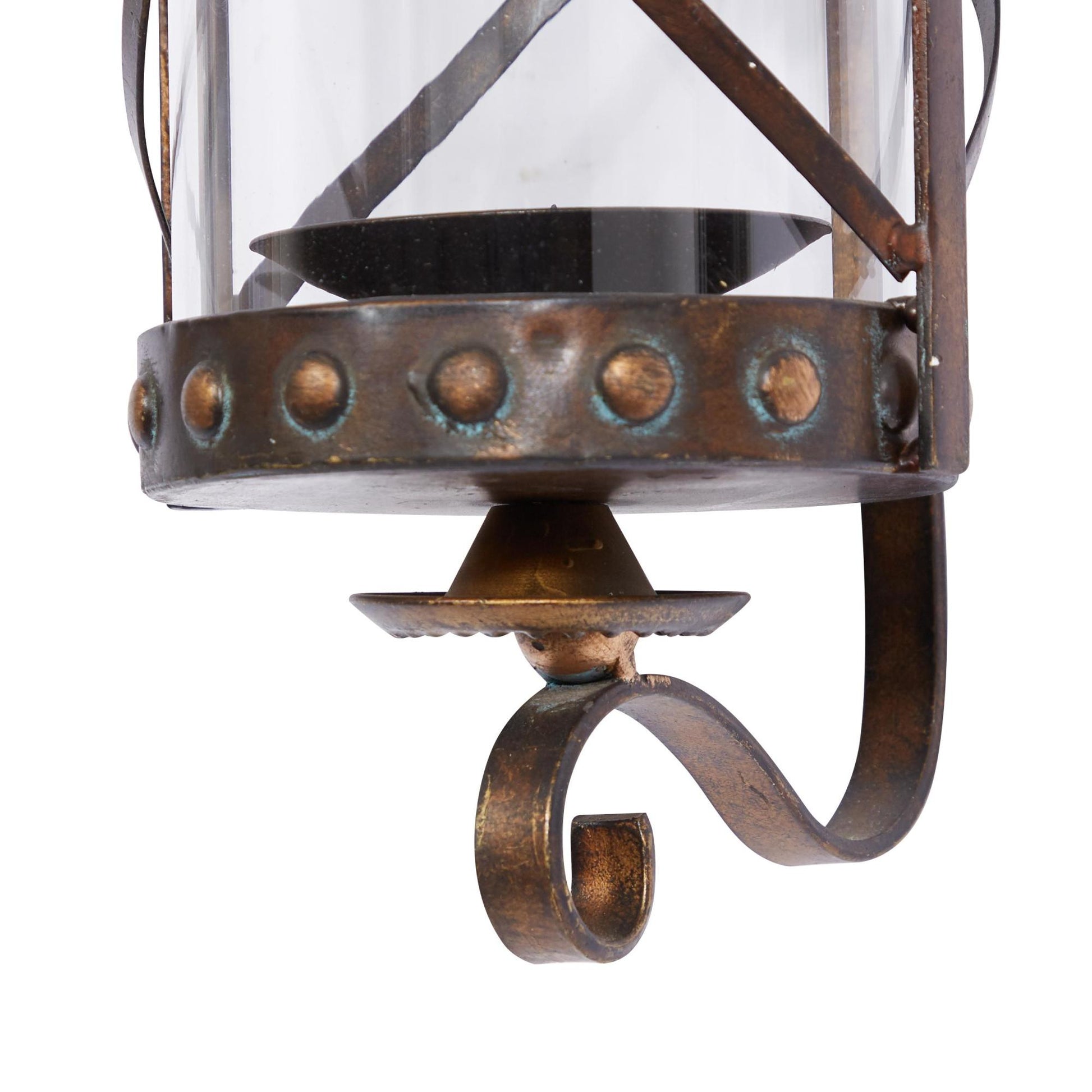 Fleur De Lis Metal Suspended Studded Single Candle Indoor Outdoor Wall Sconce with Scroll Details