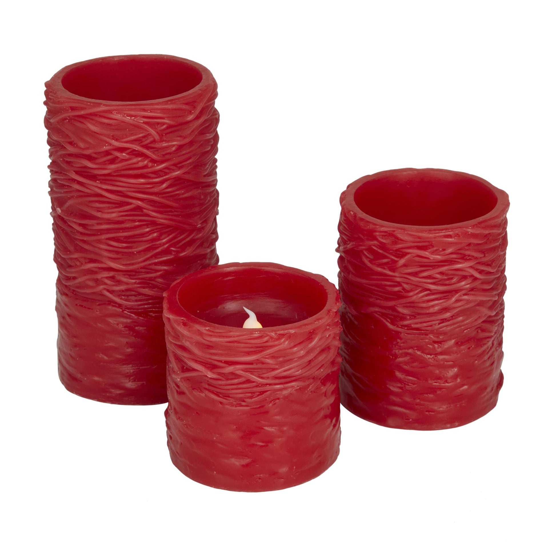 Set of 3 Wax Textured Indoor Outdoor Flameless Candle with Remote Control