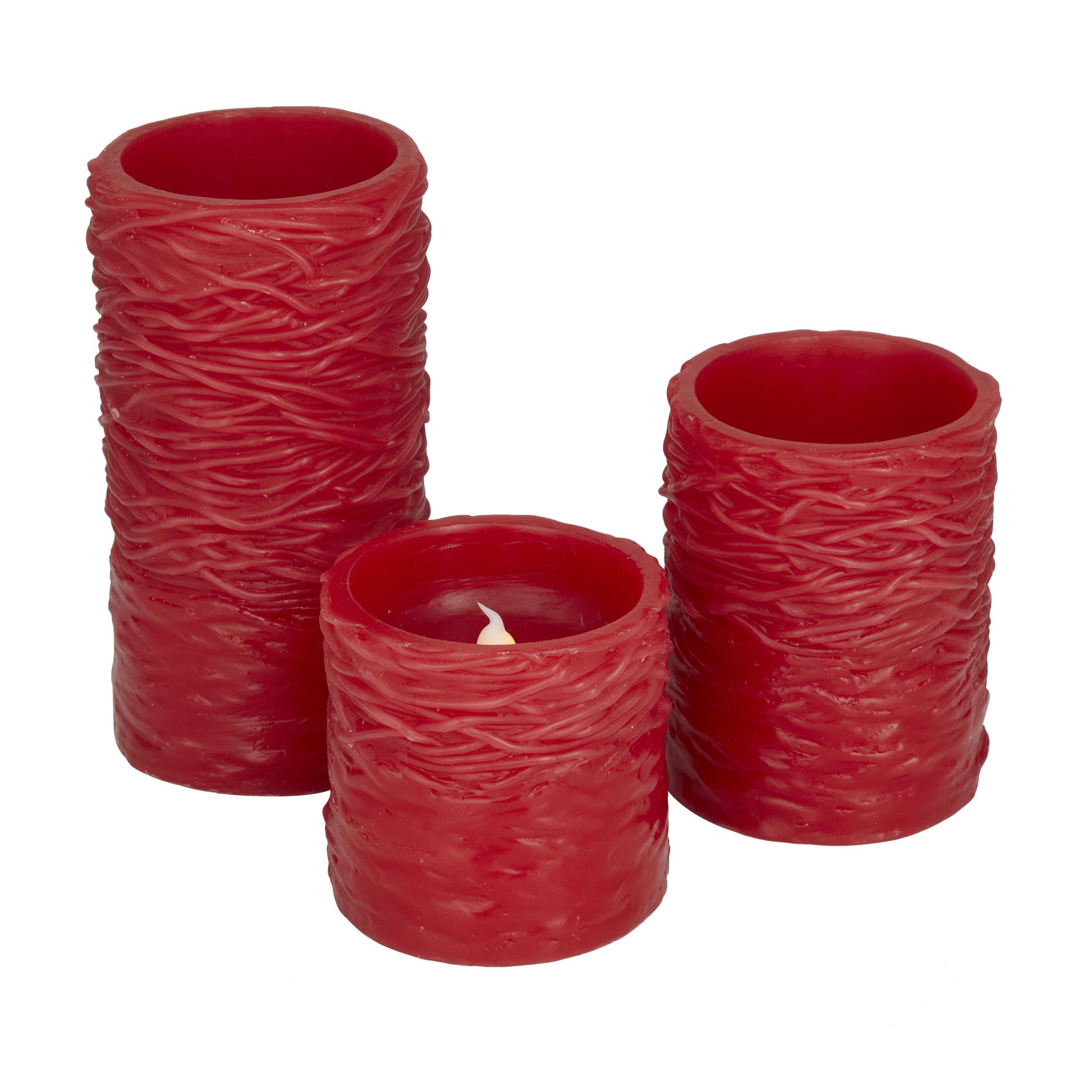 Set of 3 Wax Textured Indoor Outdoor Flameless Candle with Remote Control